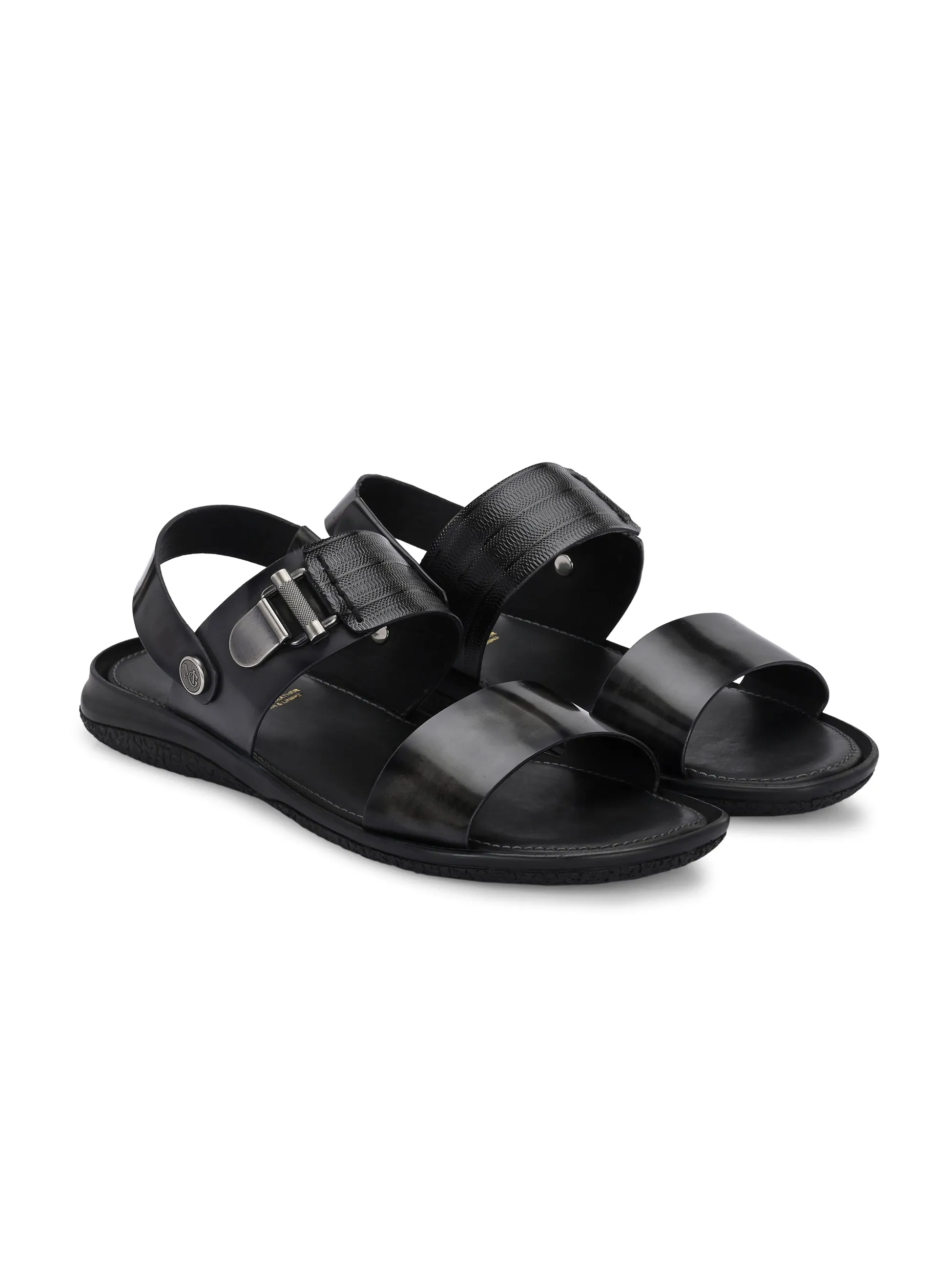 Hitz Men's Grey Leather Daily Wear Sandals