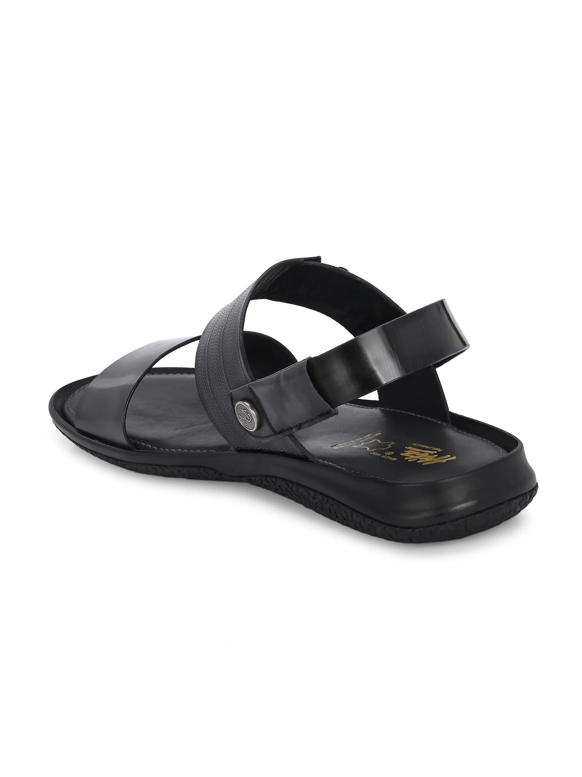 Hitz Men's Grey Leather Daily Wear Sandals