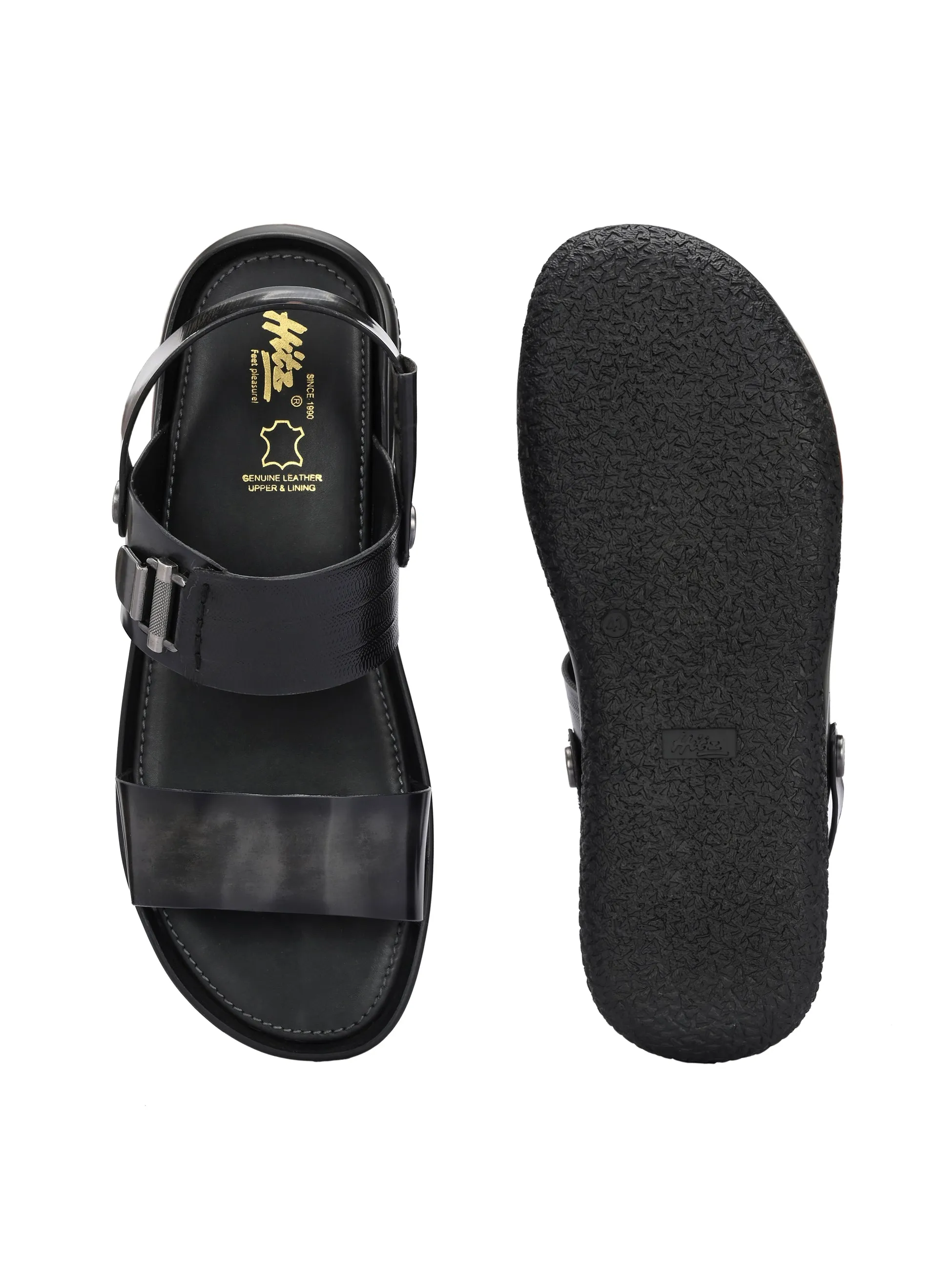 Hitz Men's Grey Leather Daily Wear Sandals