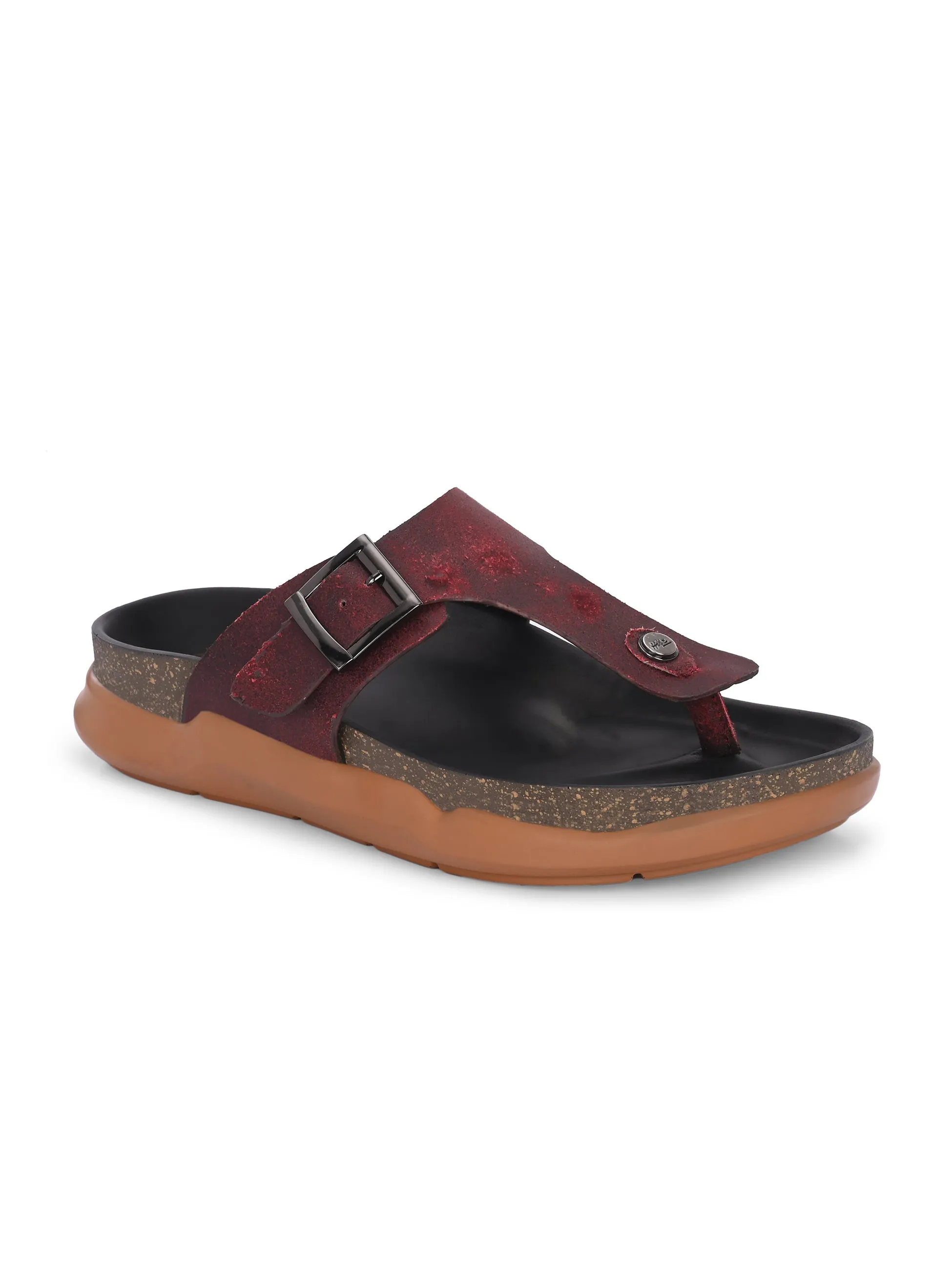 Hitz Men's Red Leather Daily Wear Slipper
