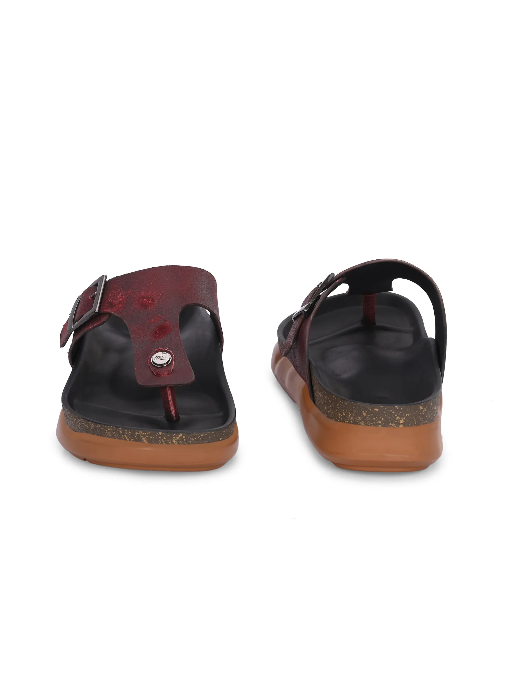 Hitz Men's Red Leather Daily Wear Slipper