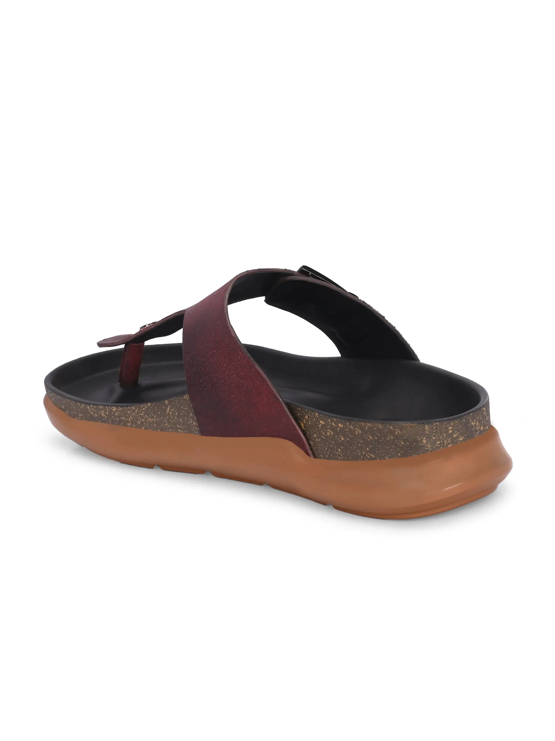 Hitz Men's Red Leather Daily Wear Slipper