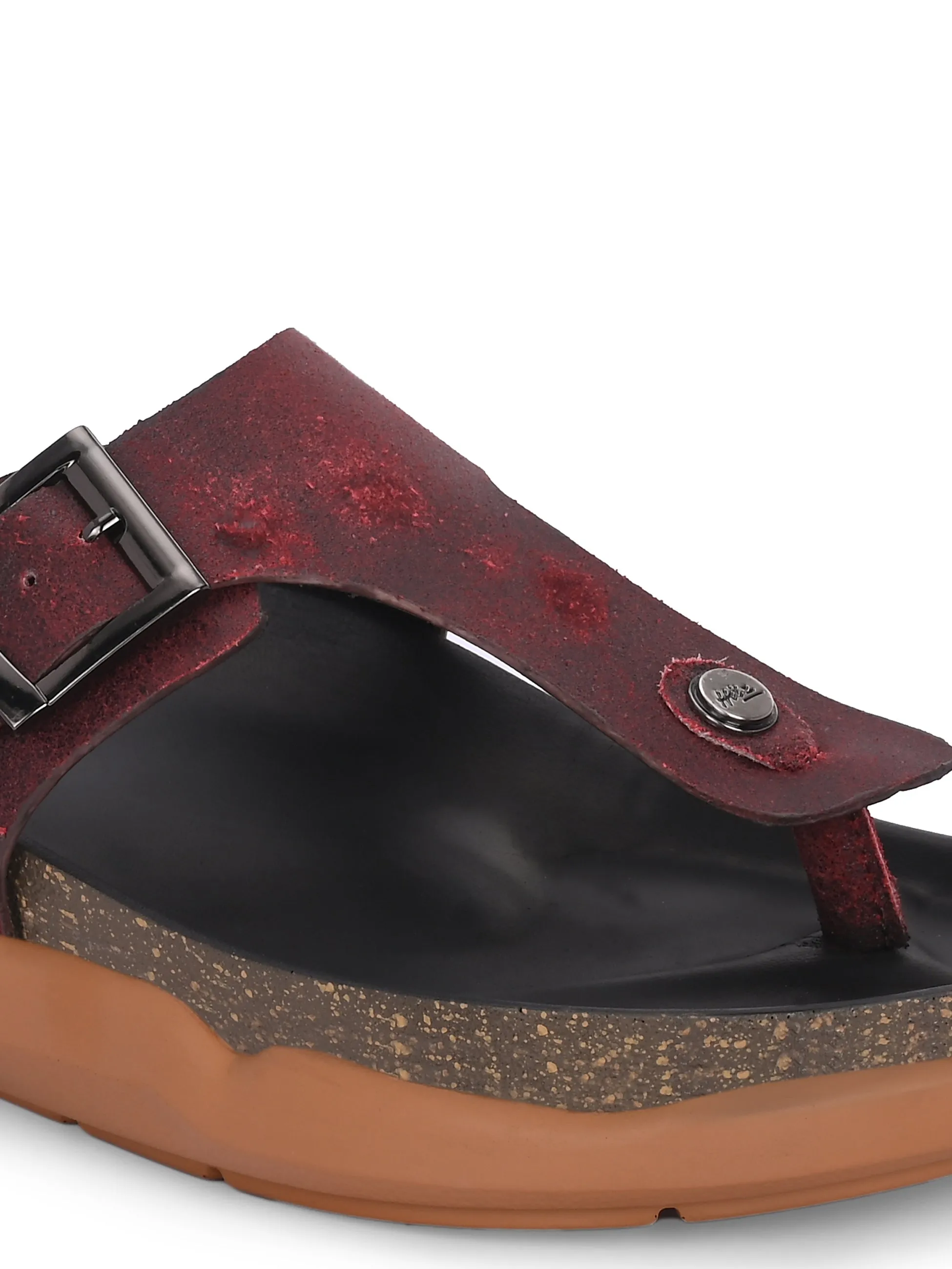 Hitz Men's Red Leather Daily Wear Slipper