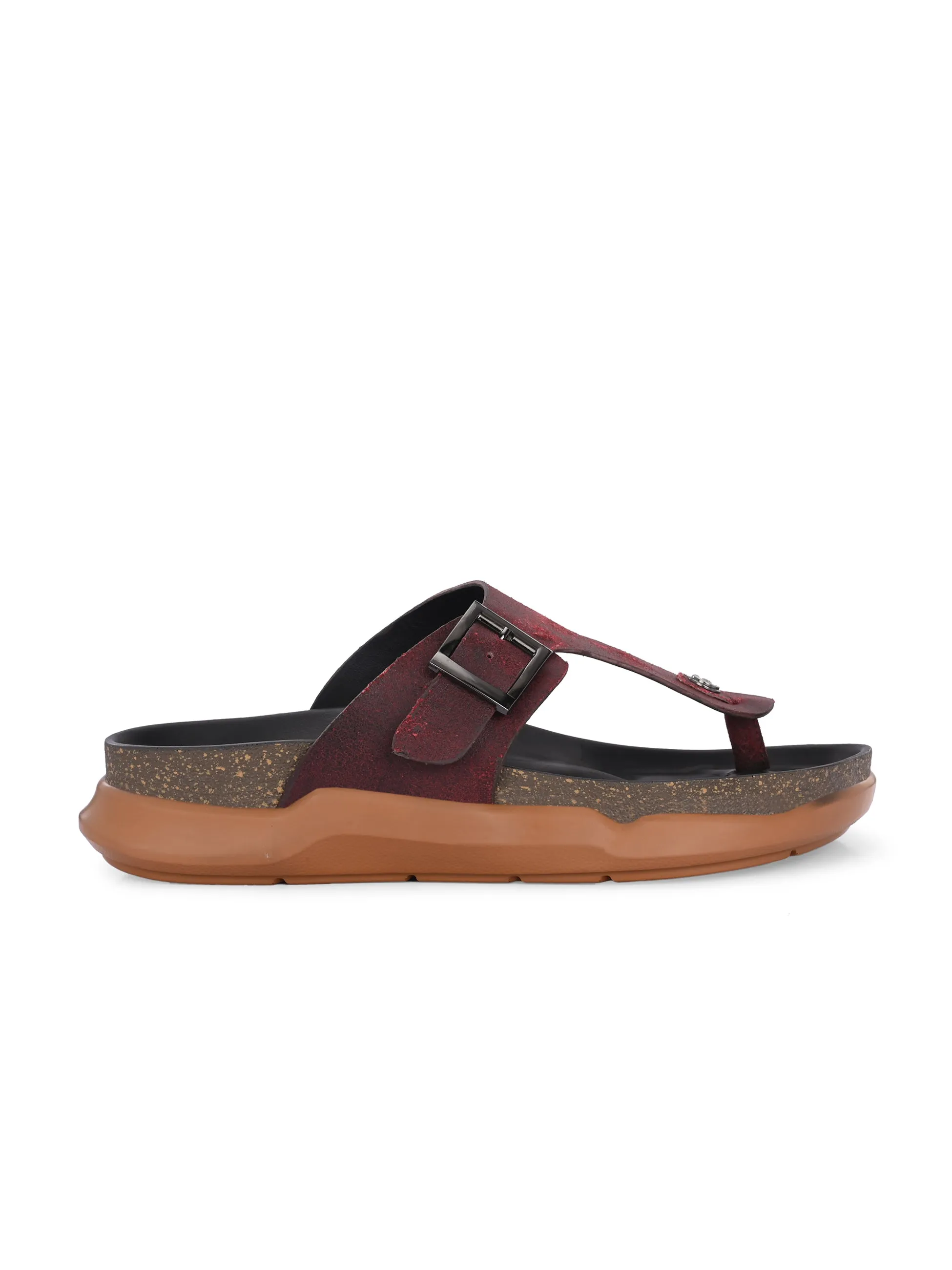 Hitz Men's Red Leather Daily Wear Slipper