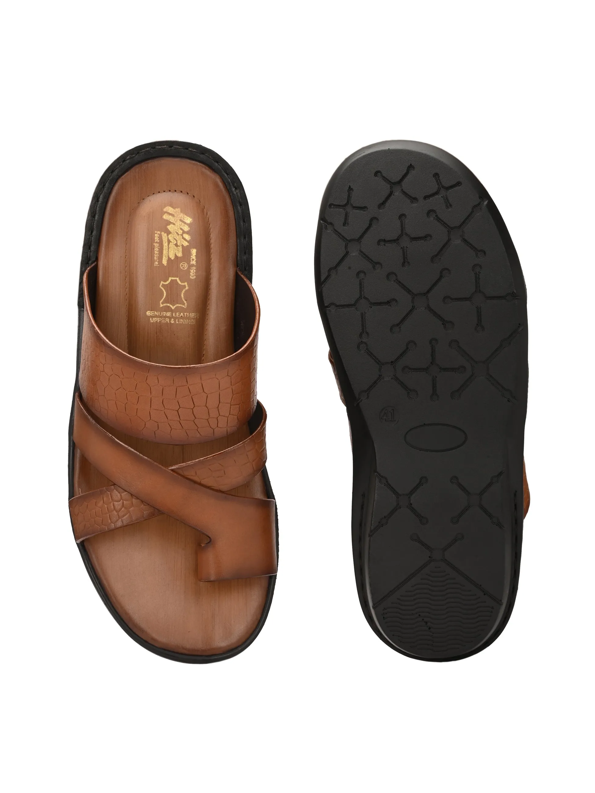 Hitz Men's Tan Leather Casual Slipper