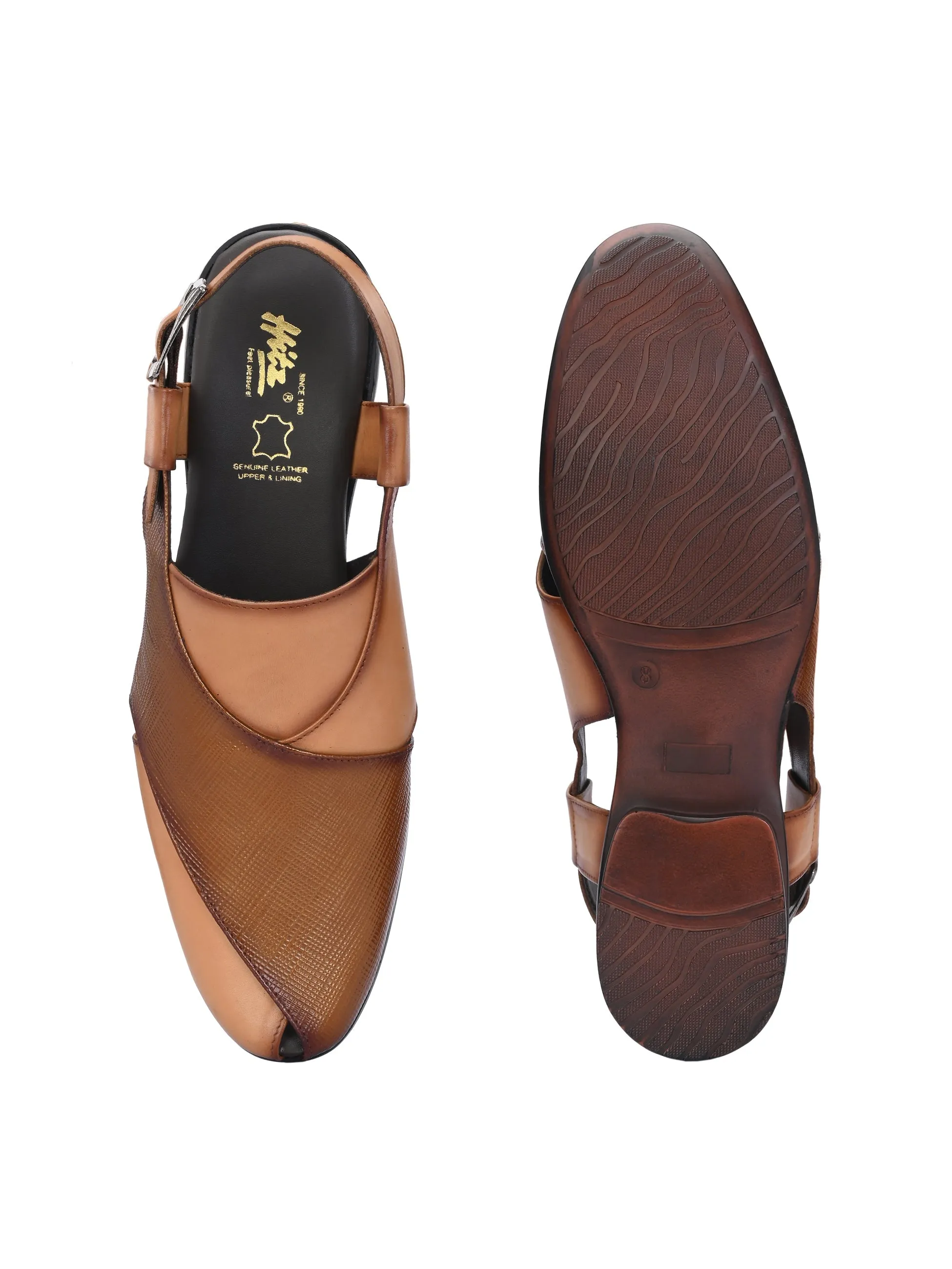 Hitz Men's Tan Leather Daily Wear Sandals