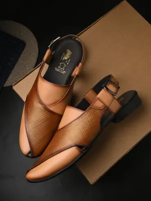 Hitz Men's Tan Leather Daily Wear Sandals