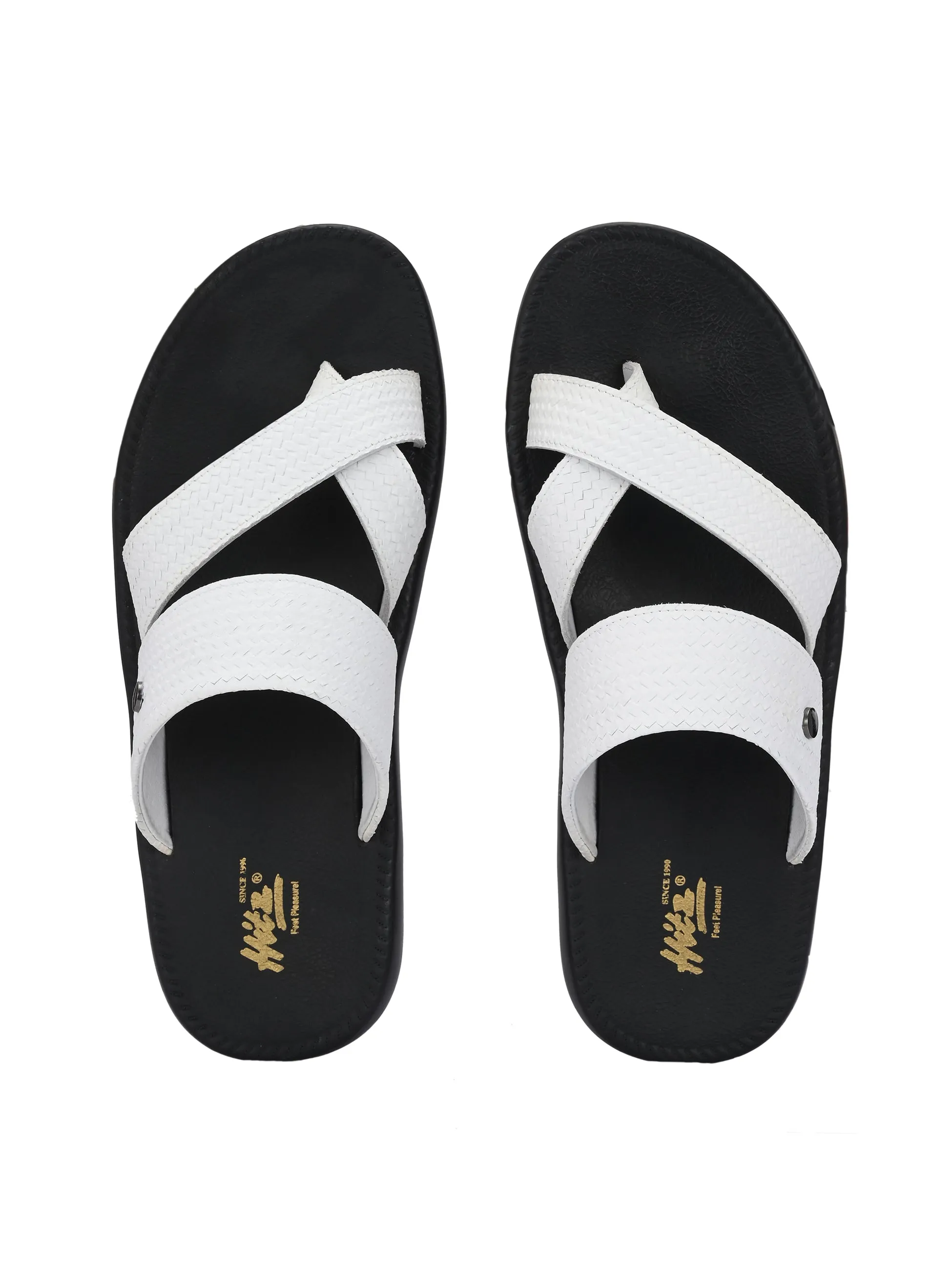 HITZ Men's White Leather Casual Daily Wear Slippers