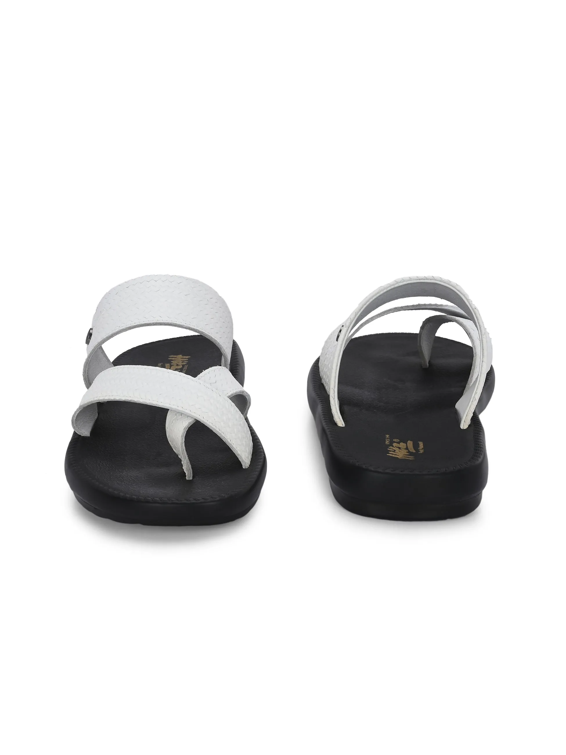 HITZ Men's White Leather Casual Daily Wear Slippers
