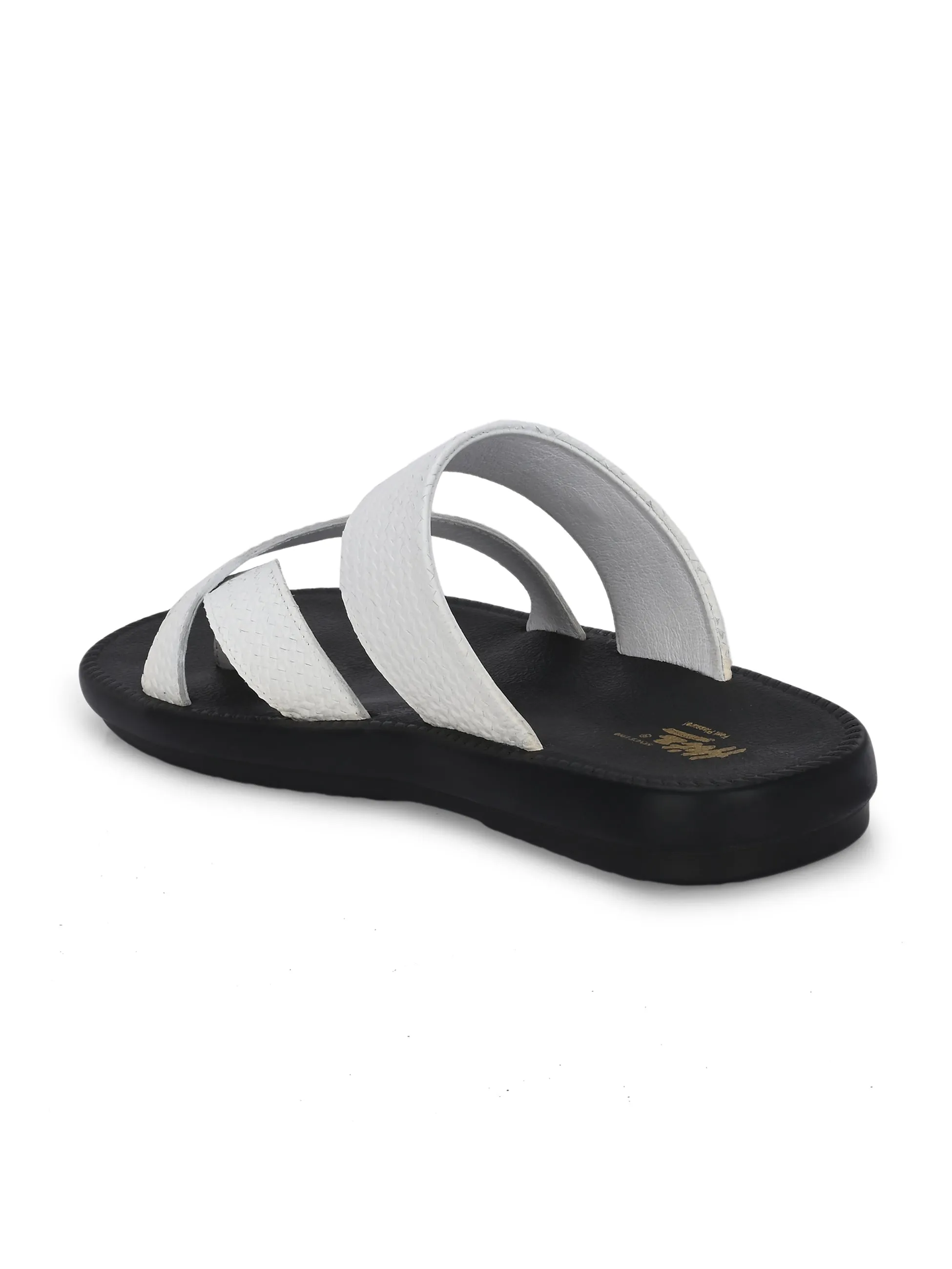 HITZ Men's White Leather Casual Daily Wear Slippers