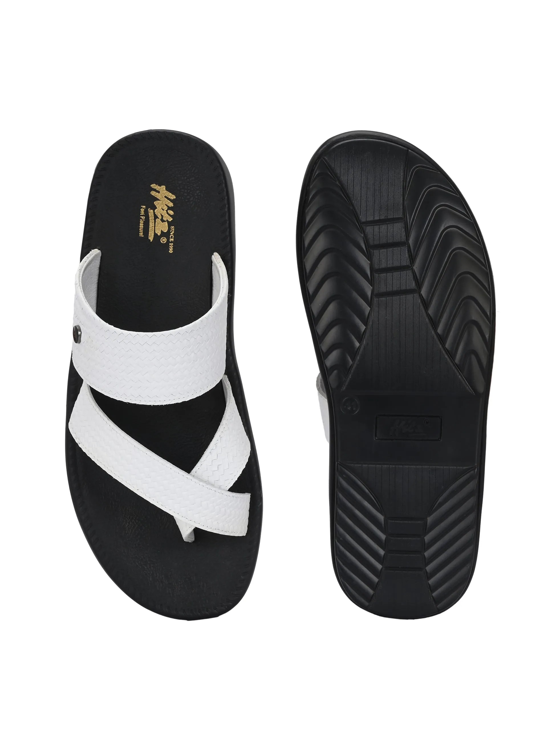 HITZ Men's White Leather Casual Daily Wear Slippers