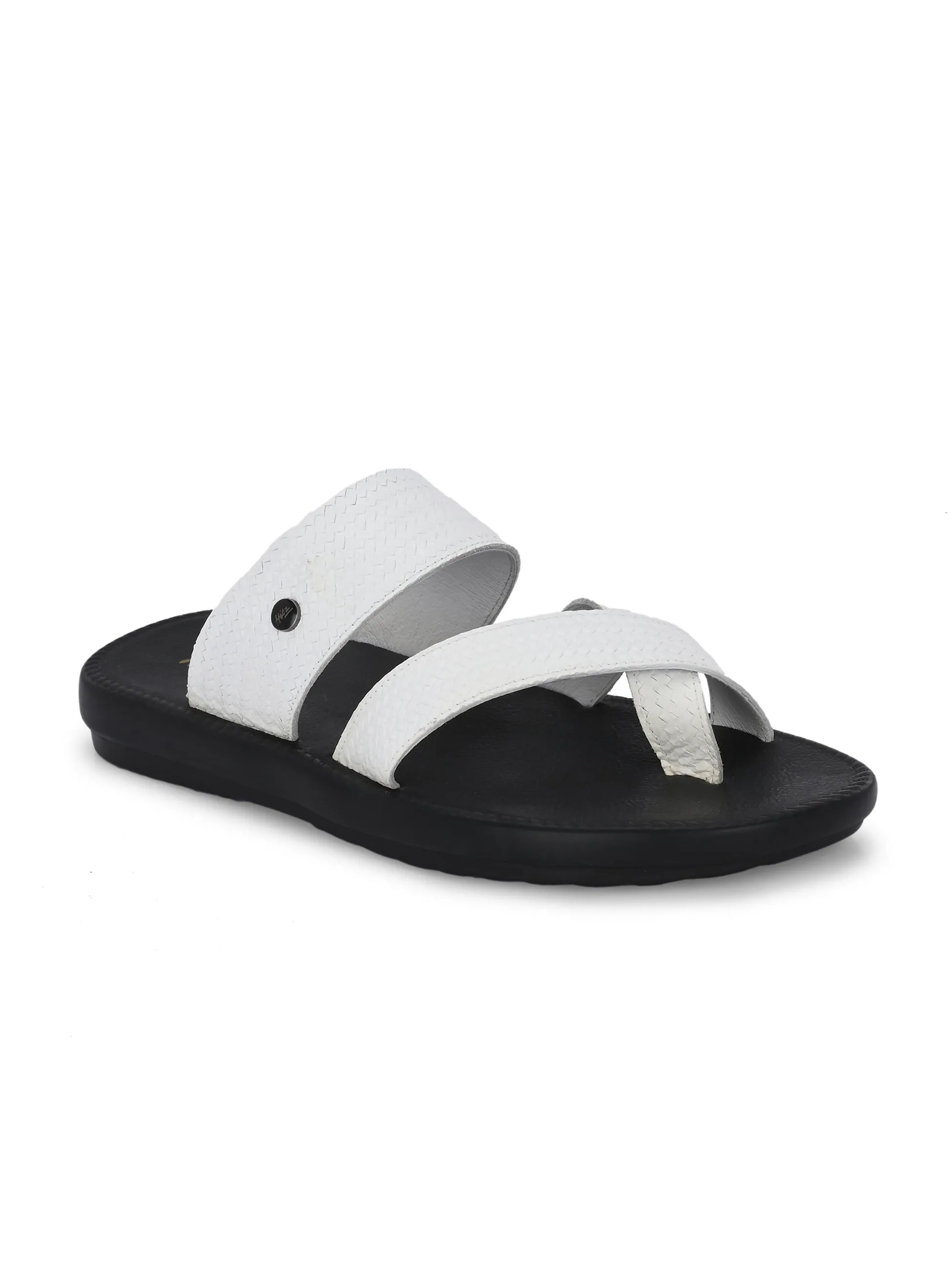 HITZ Men's White Leather Casual Daily Wear Slippers