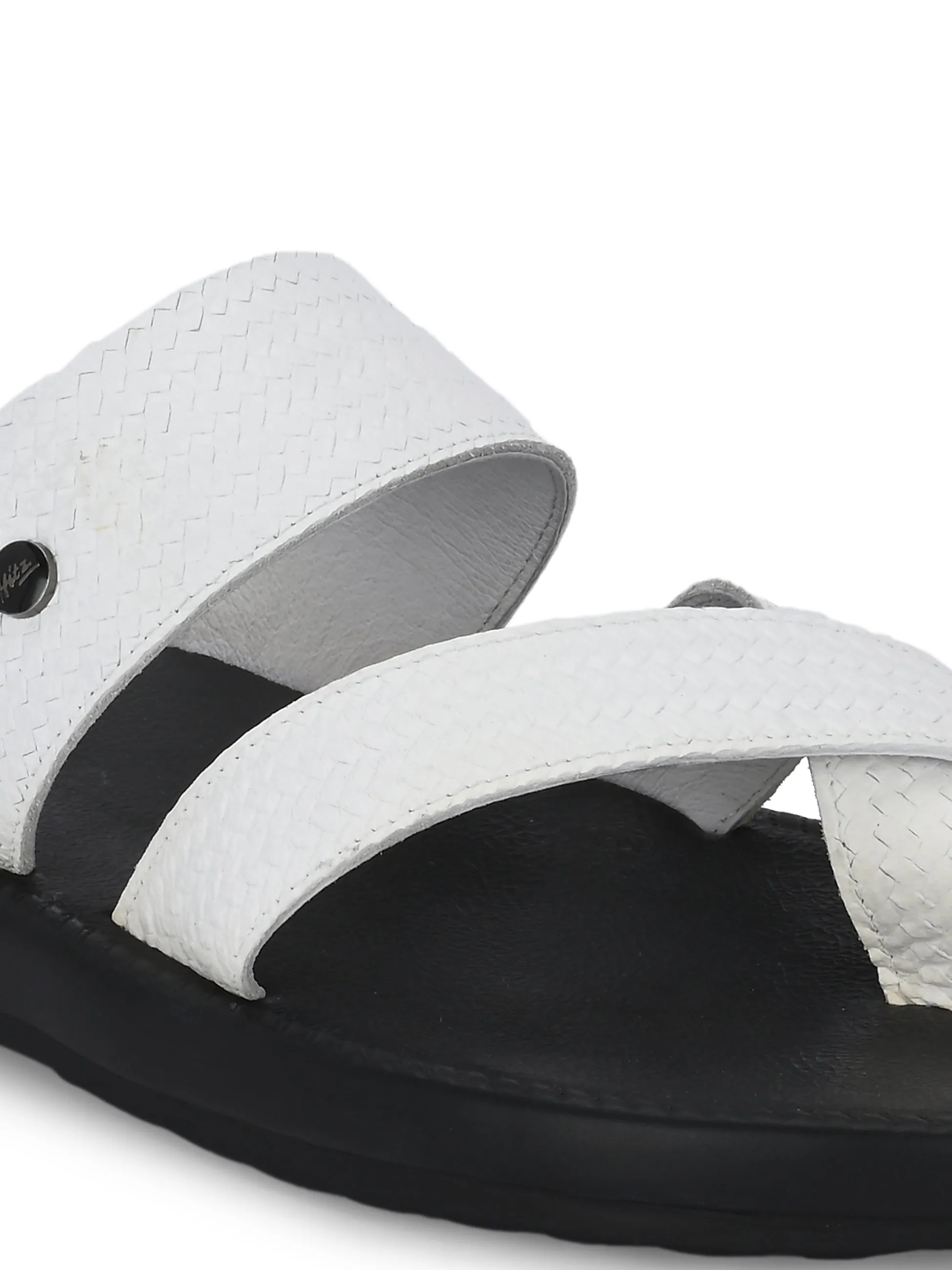 HITZ Men's White Leather Casual Daily Wear Slippers