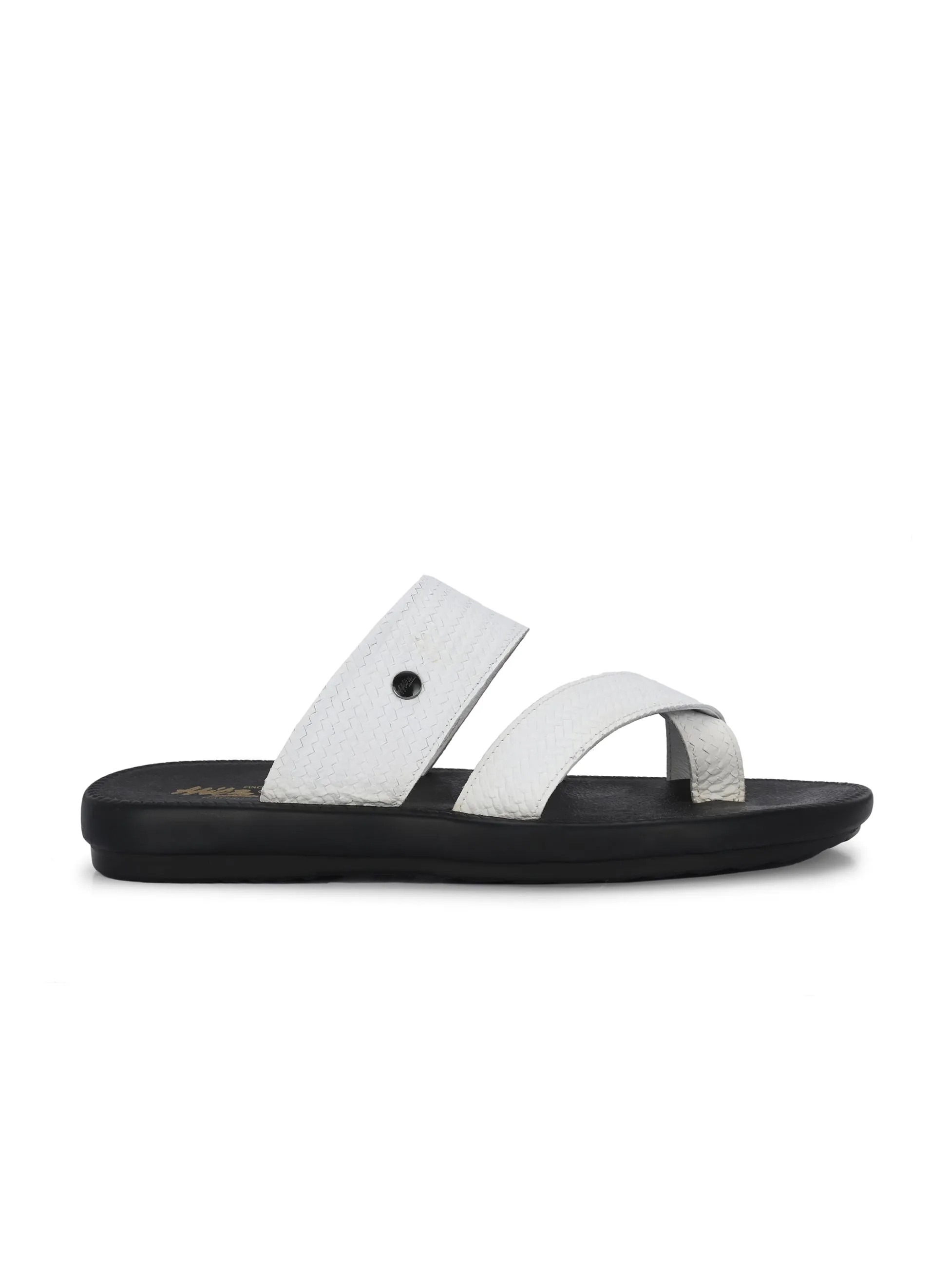 HITZ Men's White Leather Casual Daily Wear Slippers