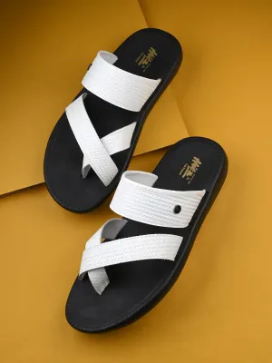 HITZ Men's White Leather Casual Daily Wear Slippers