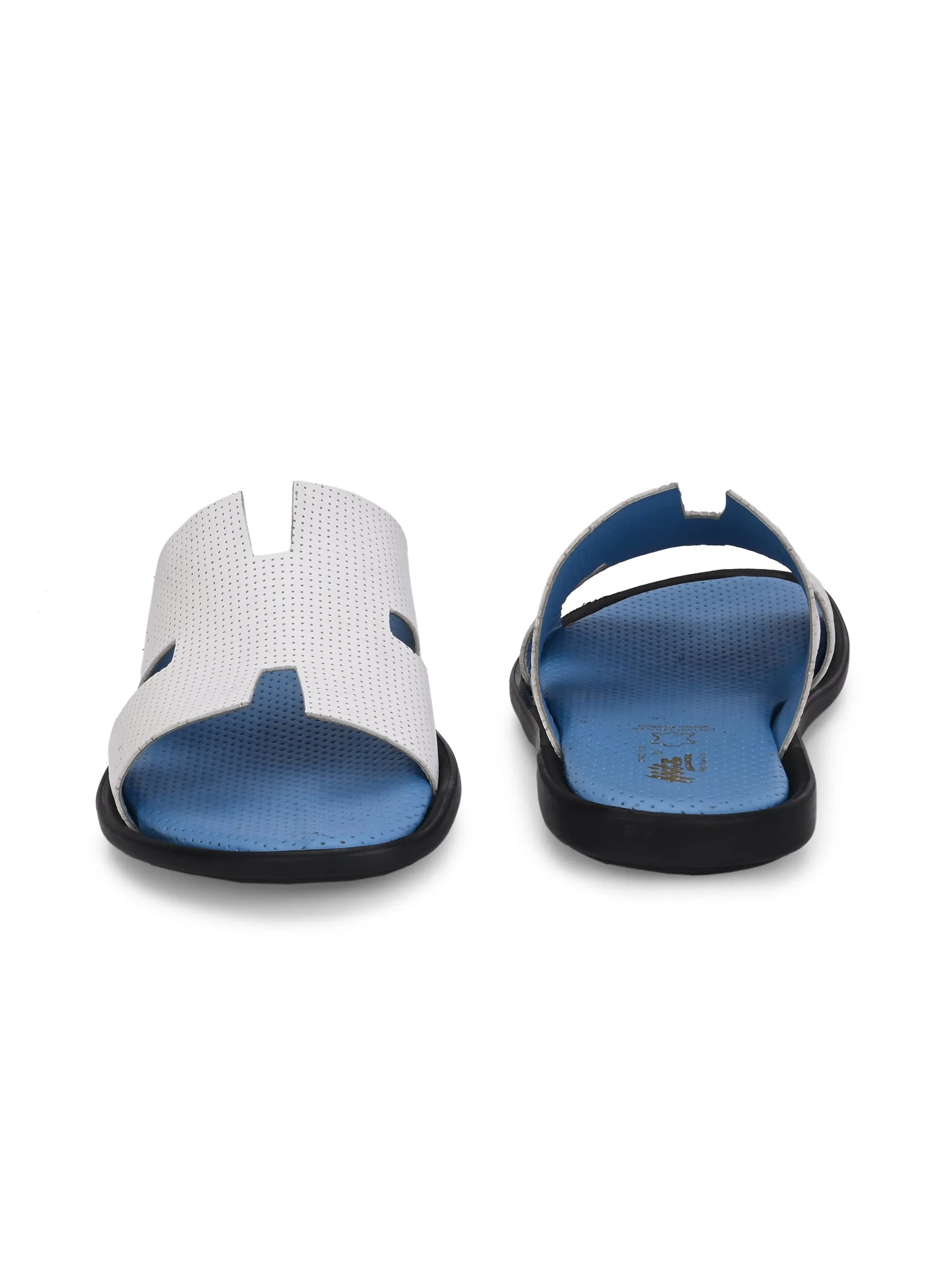 Hitz Men's White Leather Casual Slipper