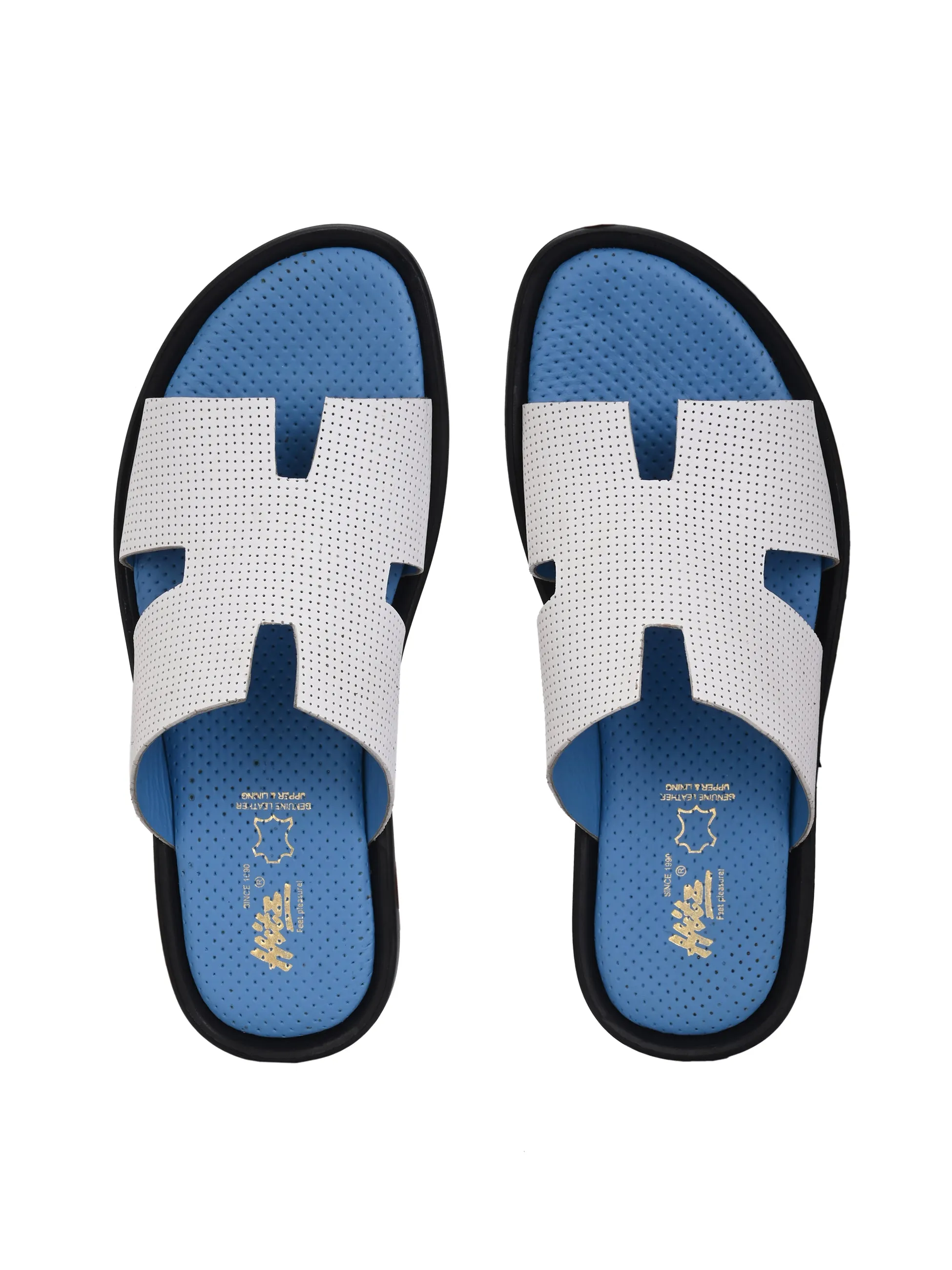 Hitz Men's White Leather Casual Slipper