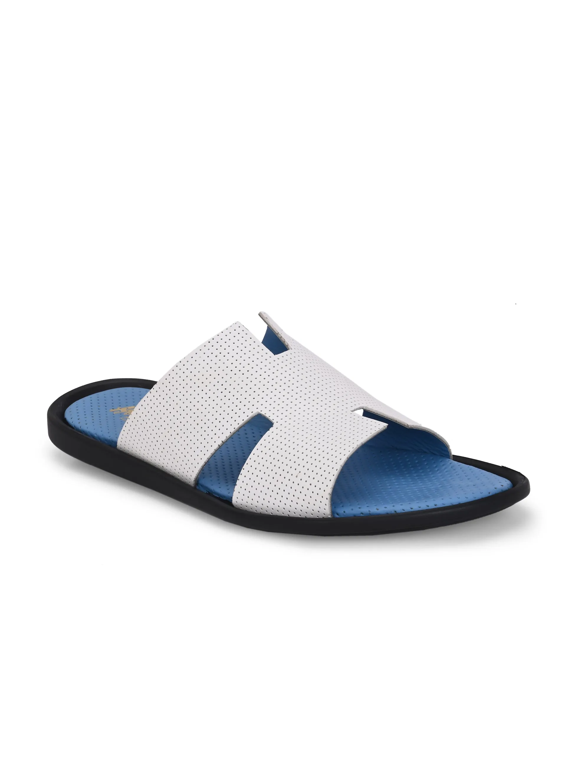 Hitz Men's White Leather Casual Slipper
