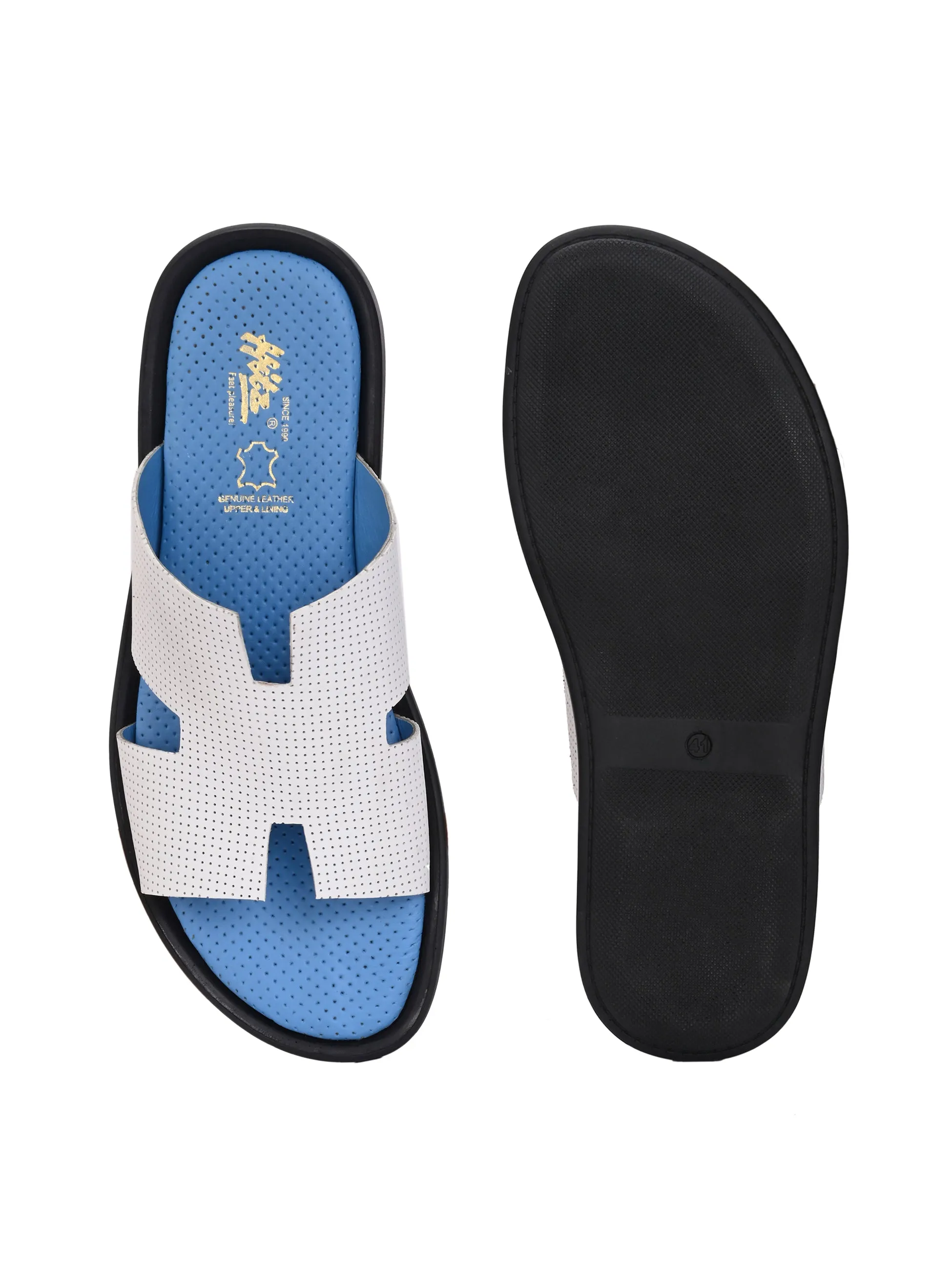 Hitz Men's White Leather Casual Slipper