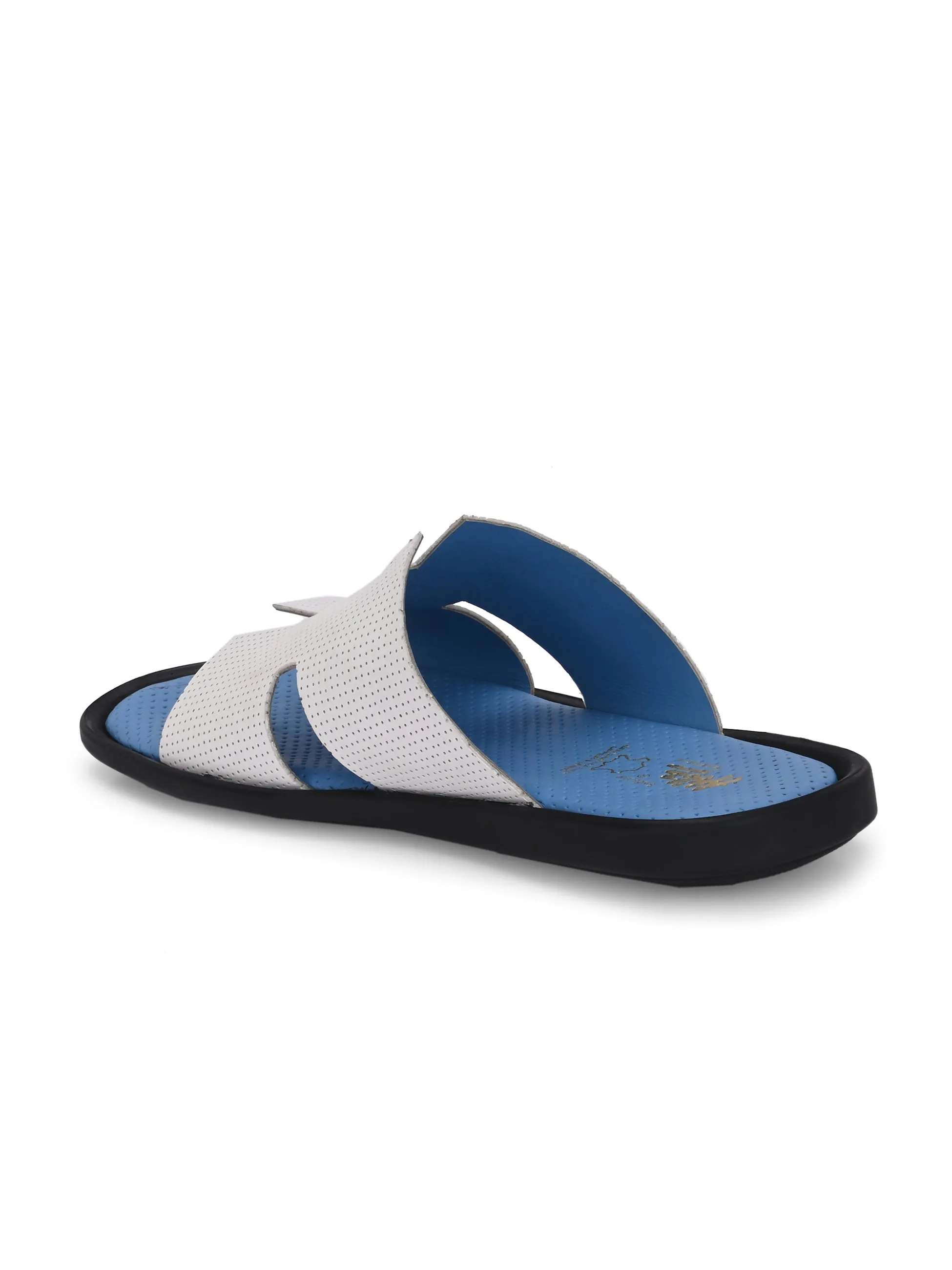 Hitz Men's White Leather Casual Slipper