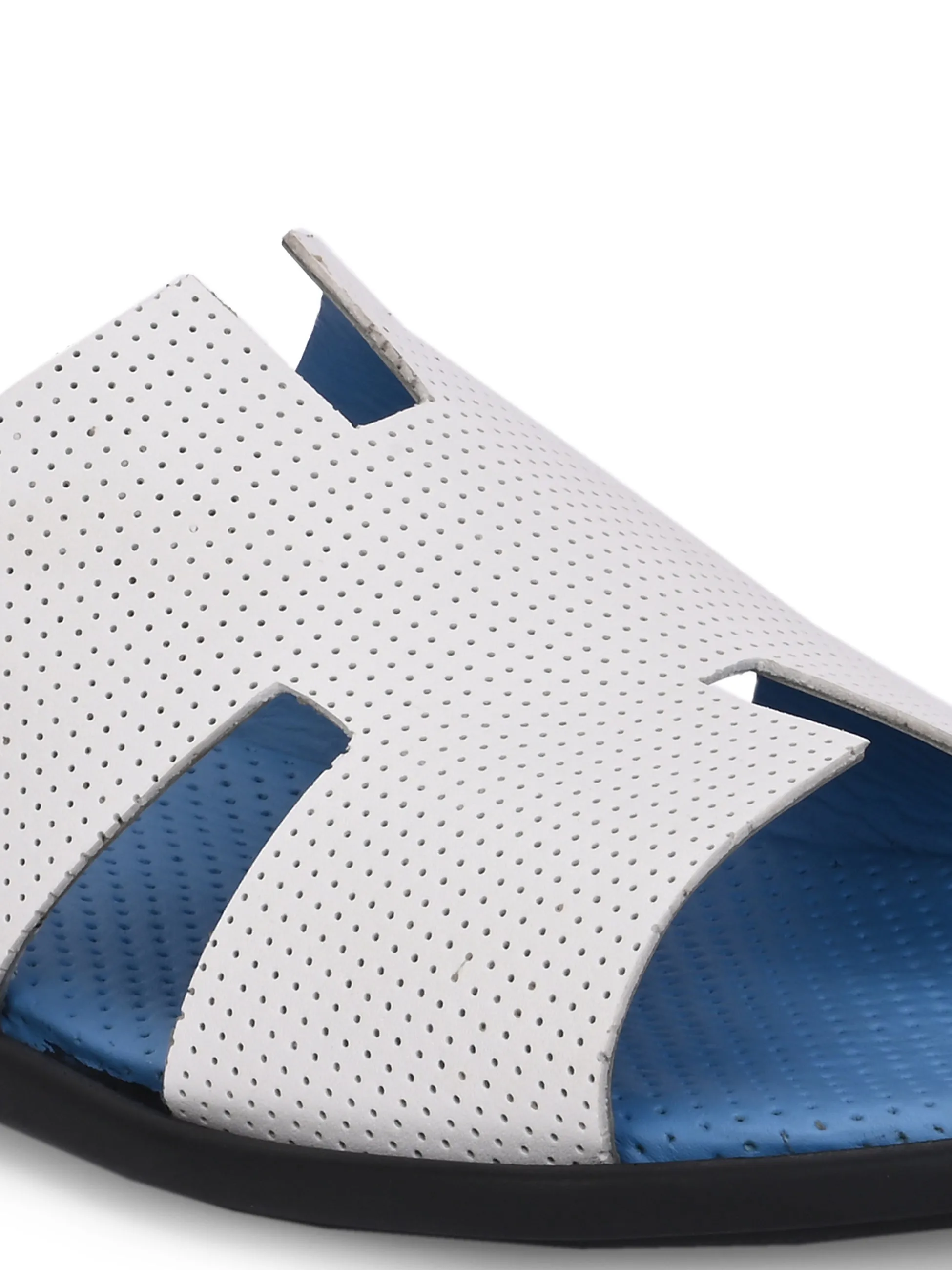 Hitz Men's White Leather Casual Slipper