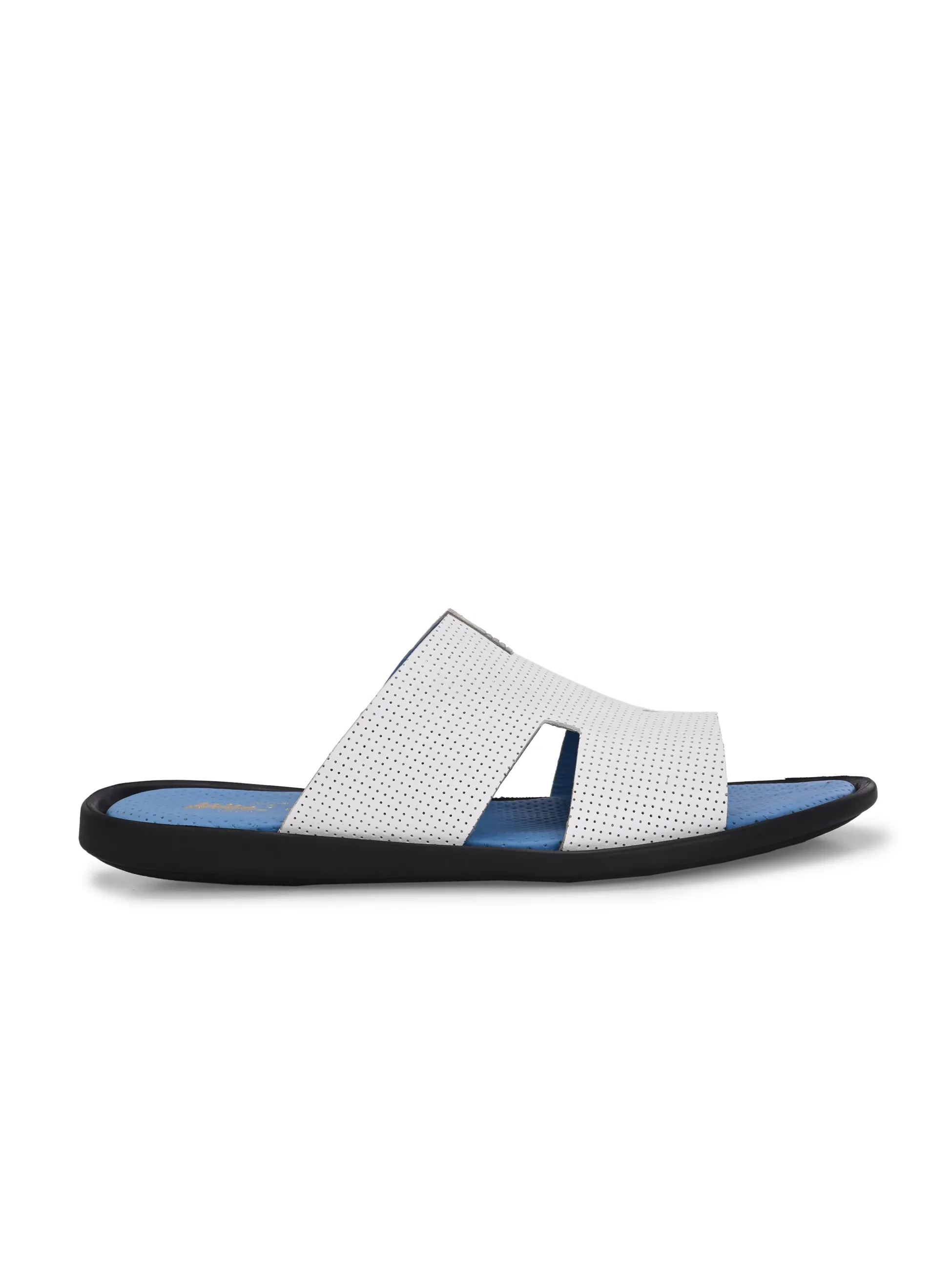 Hitz Men's White Leather Casual Slipper