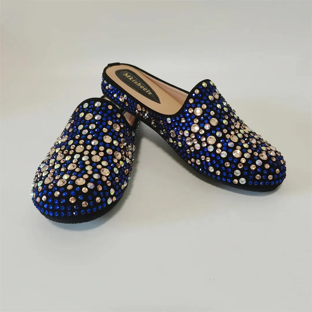 Hot Sale Multicolor Flat Heel Sequin Women's Slippers Casual Banquet Fashion Party Italian Mules Slipper Rhinestone Shoe F1013-2