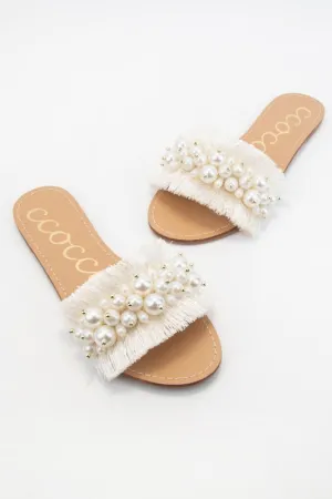Jackie’s Satin Fringe Pearl Sandal
