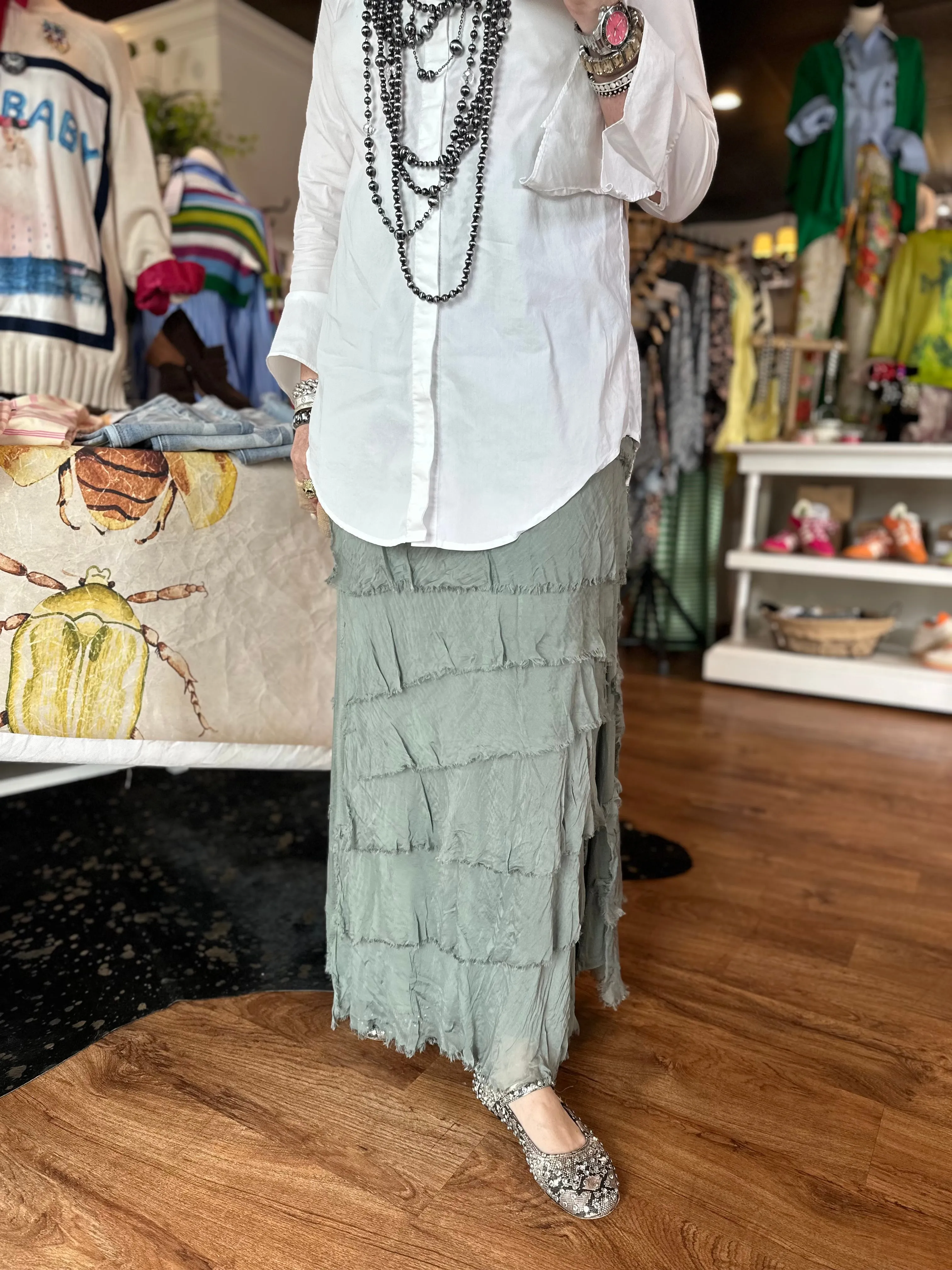 Jersey Layered Skirt in Sage
