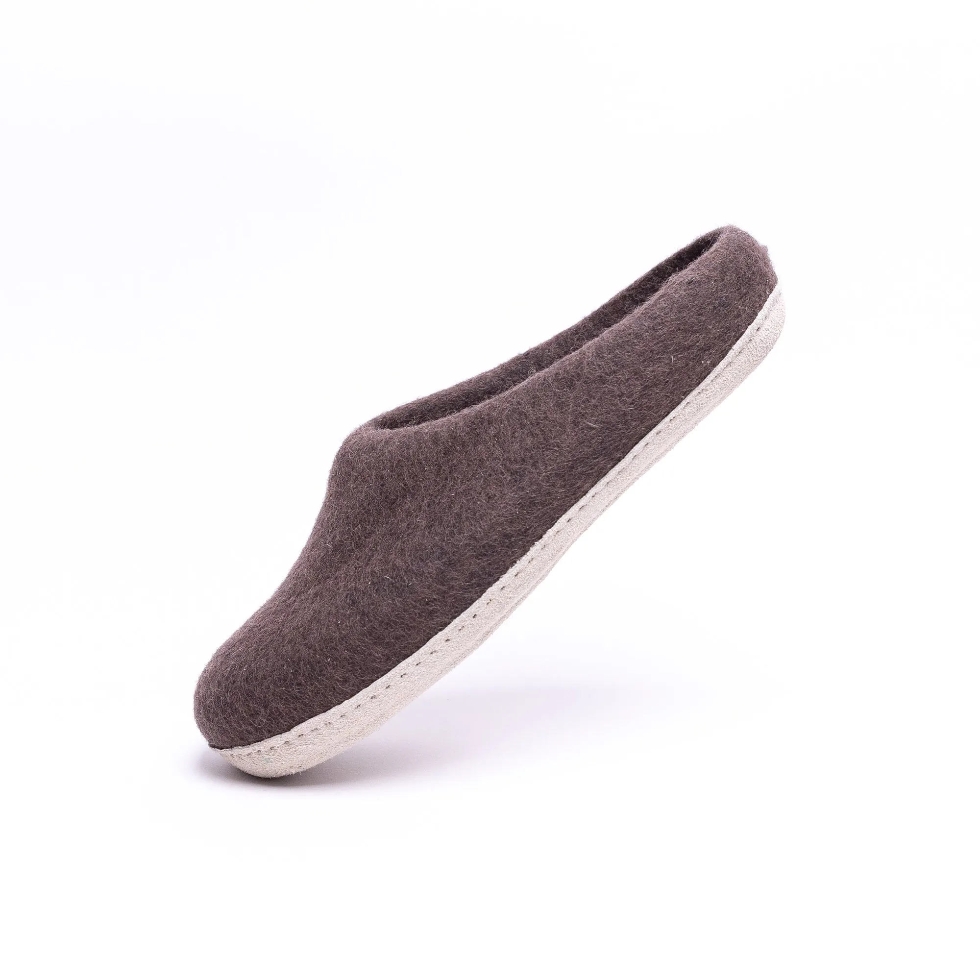 KUUMA – Dark Brown Wool Felt Slippers for Men Handmade, Cozy, Non-Slip