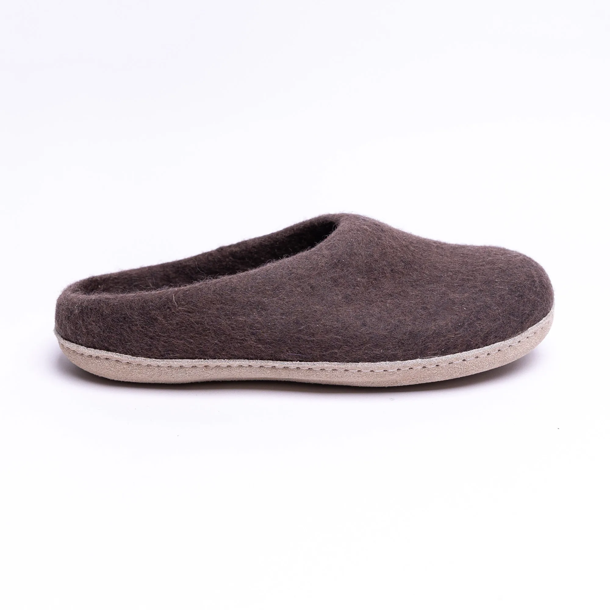 KUUMA – Dark Brown Wool Felt Slippers for Men Handmade, Cozy, Non-Slip
