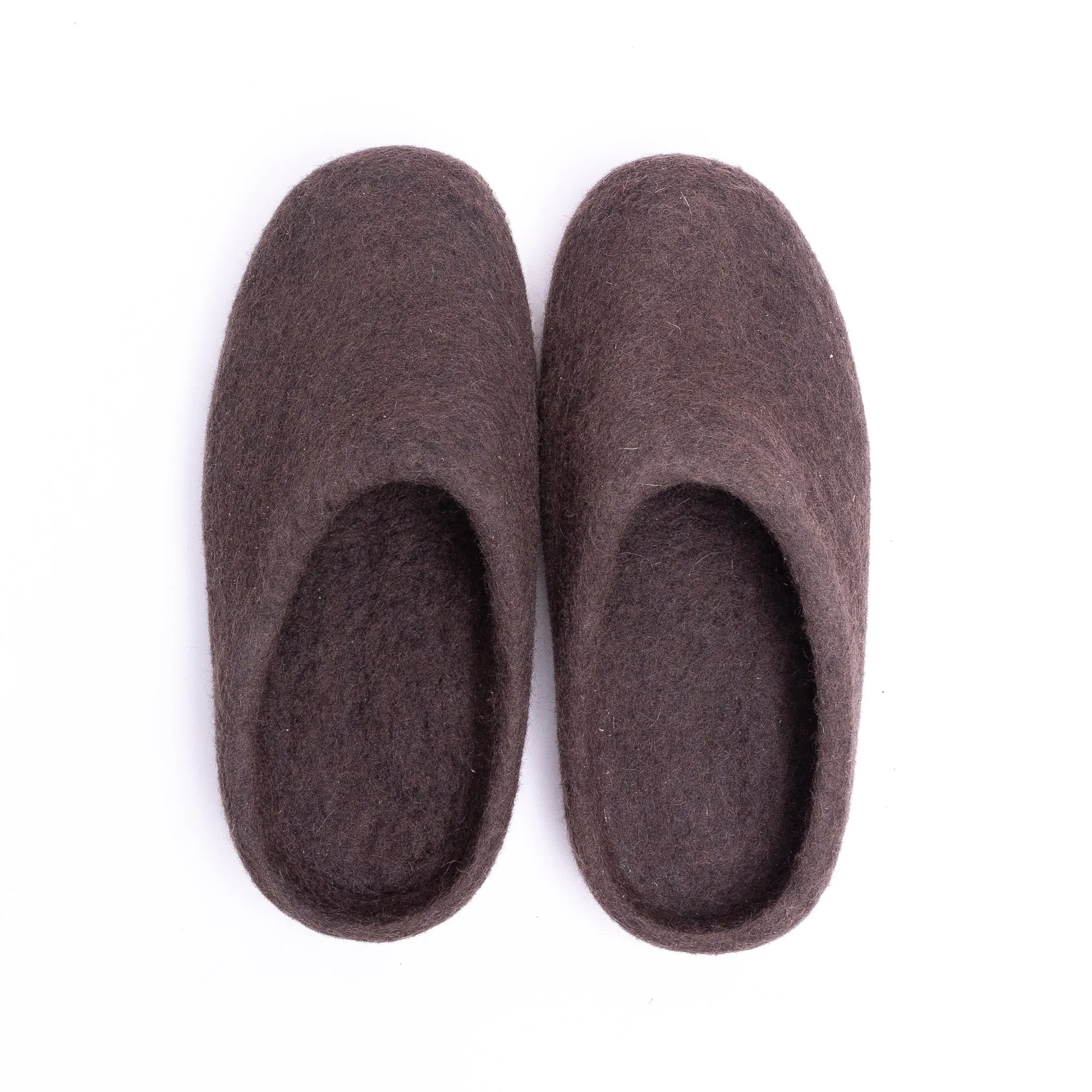 KUUMA – Dark Brown Wool Felt Slippers for Men Handmade, Cozy, Non-Slip