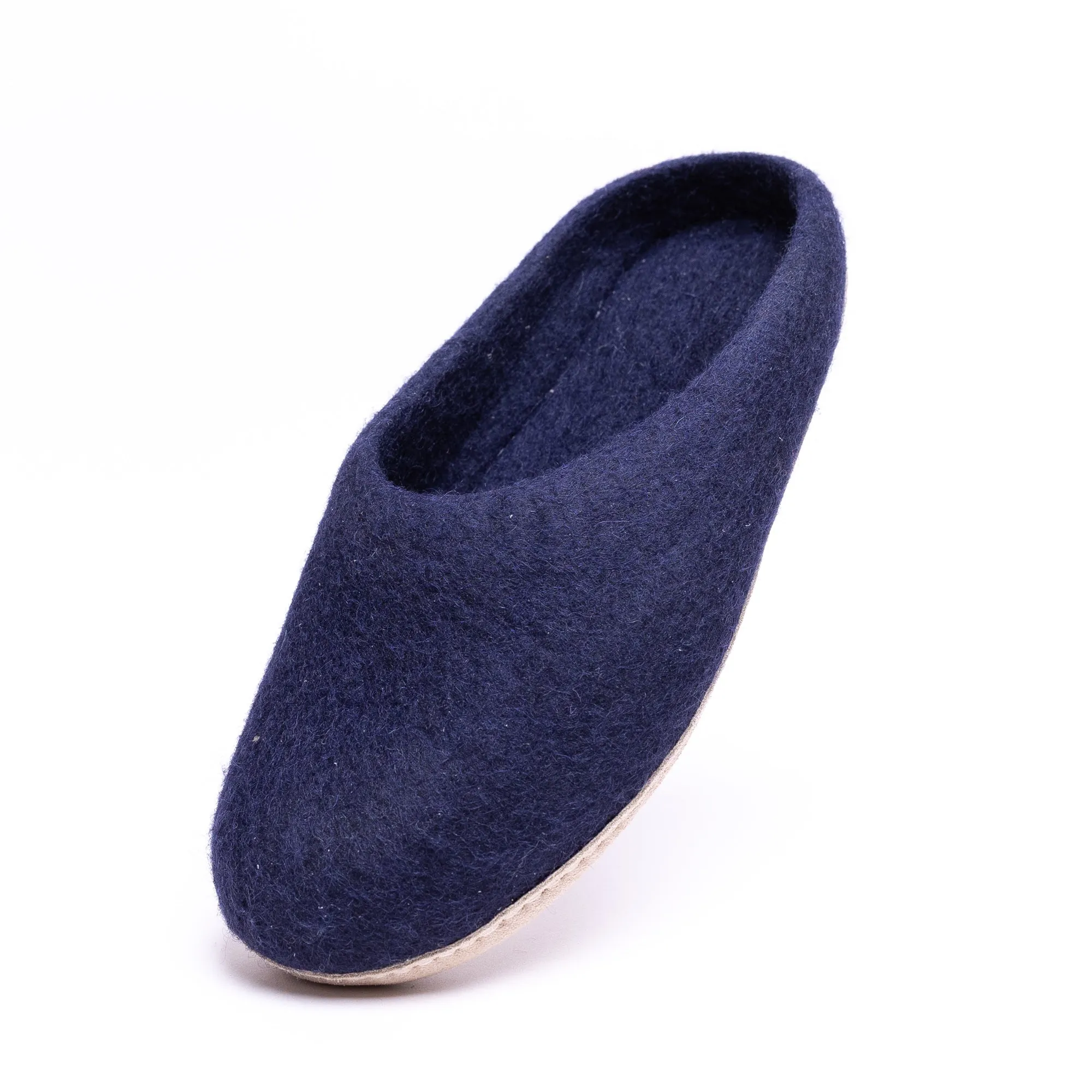 KUUMA – Navy Wool Felt Slippers for Men Handmade, Soft, Non-Slip