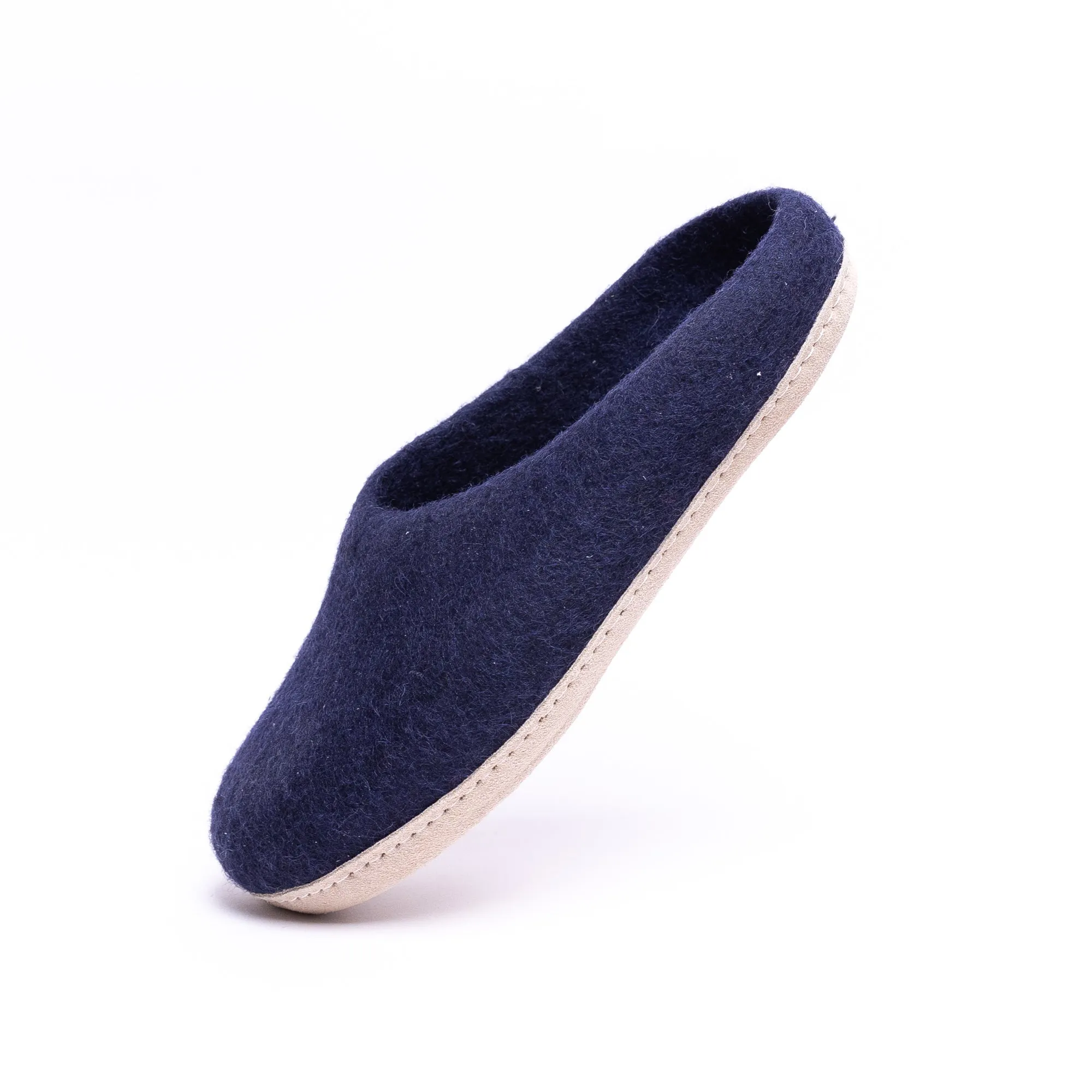 KUUMA – Navy Wool Felt Slippers for Men Handmade, Soft, Non-Slip