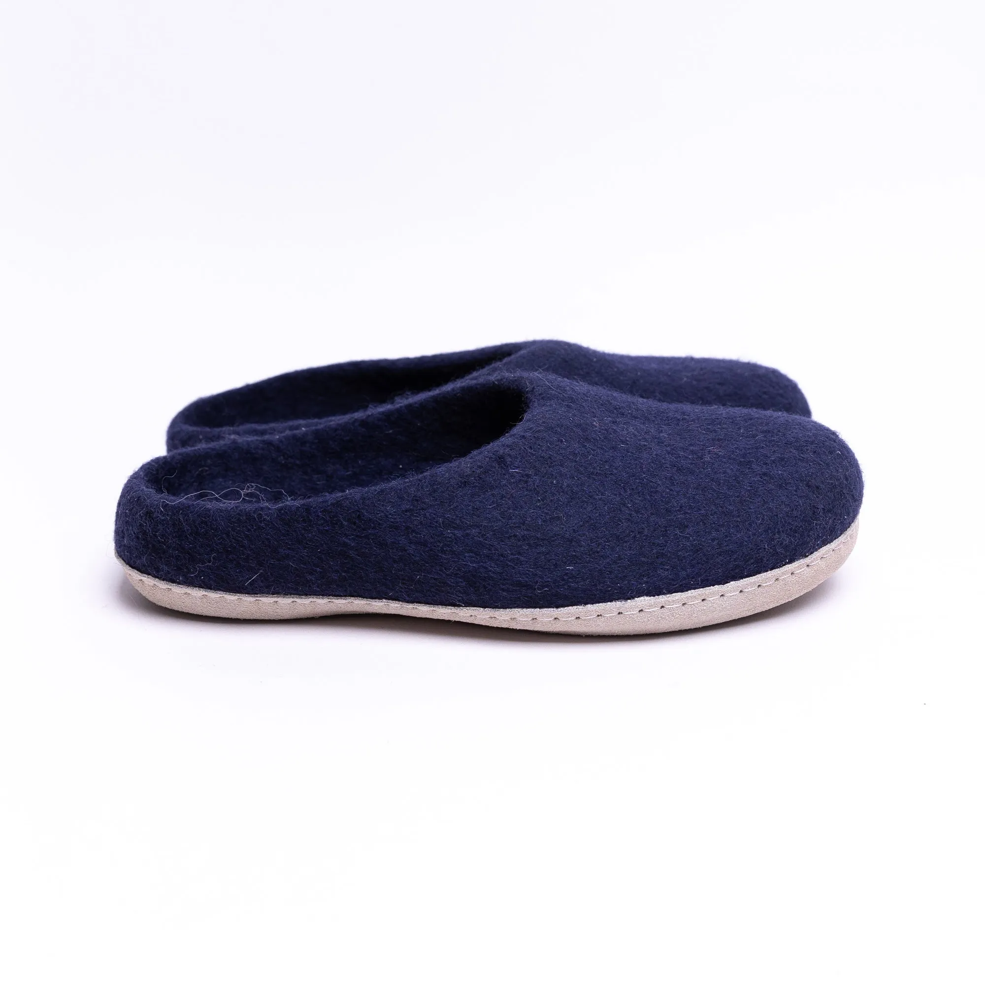 KUUMA – Navy Wool Felt Slippers for Men Handmade, Soft, Non-Slip