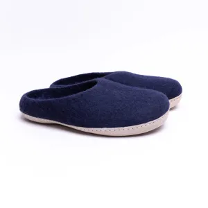KUUMA – Navy Wool Felt Slippers for Men Handmade, Soft, Non-Slip
