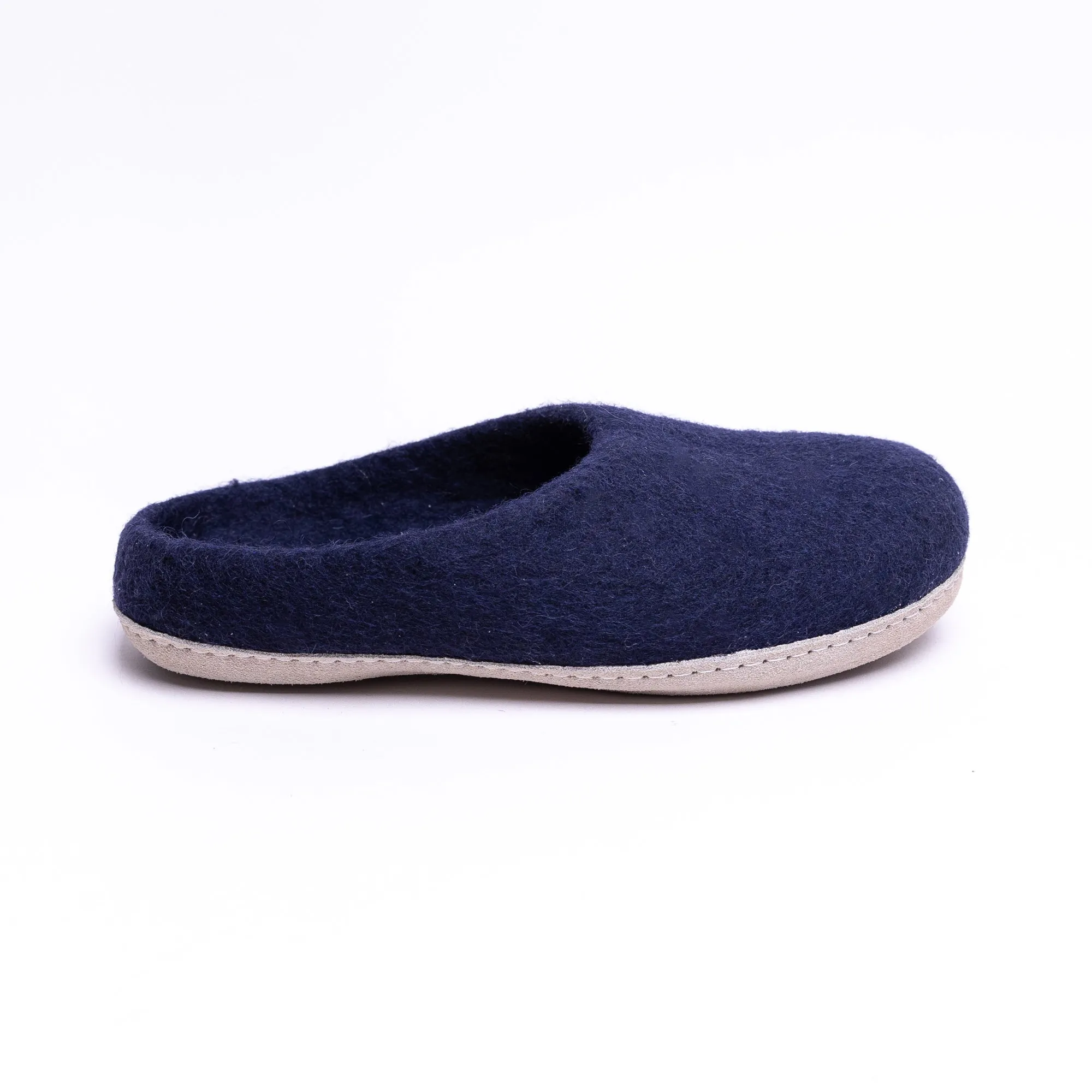 KUUMA – Navy Wool Felt Slippers for Men Handmade, Soft, Non-Slip