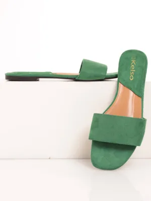 Ladies Basic Plain Mule Push-In Sandal - Green