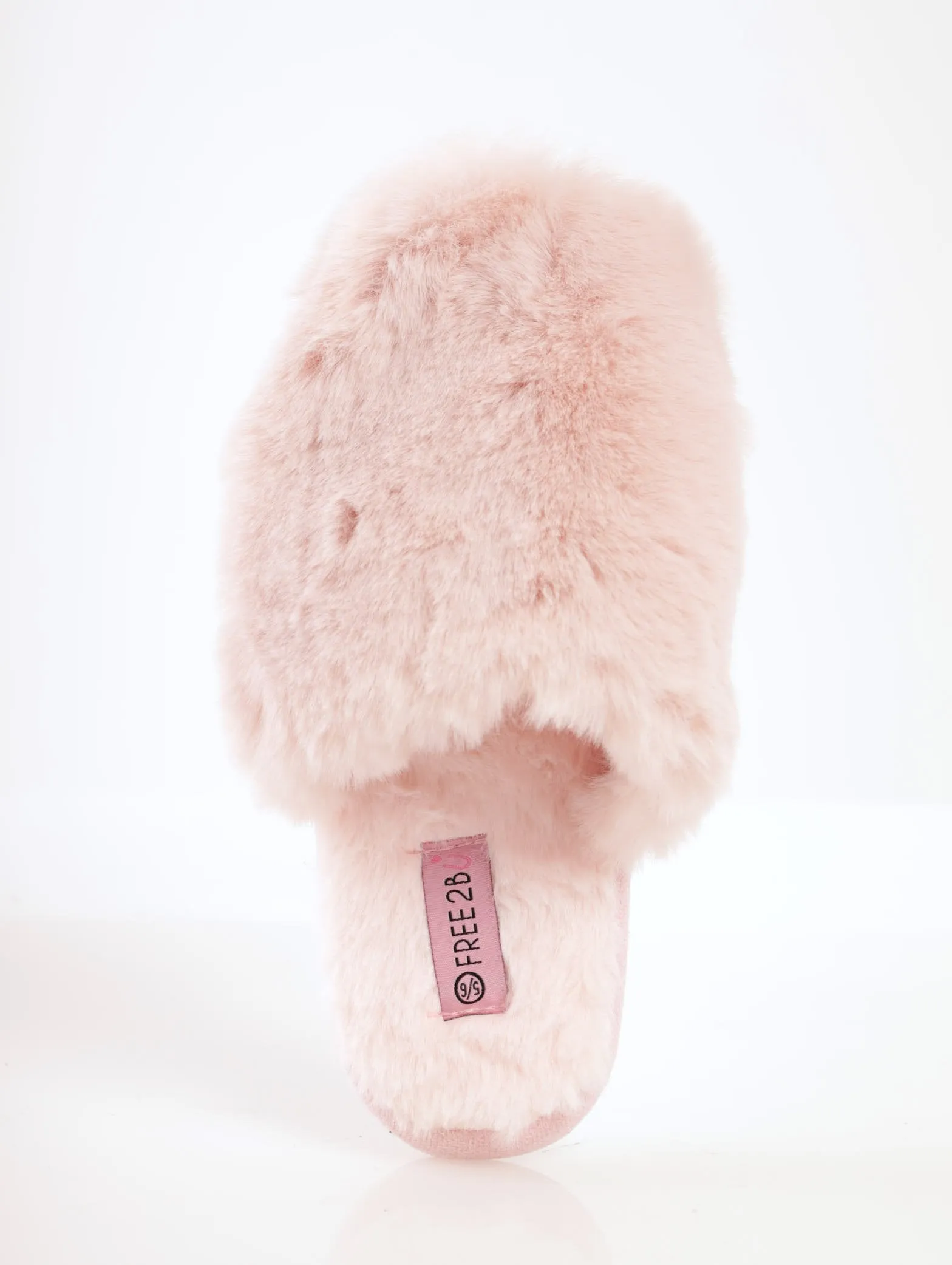 Ladies Closed Toe Long Hair Slipper - Pink