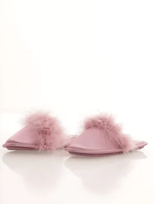Ladies Closed Toe Slipper With Feather - Mauve