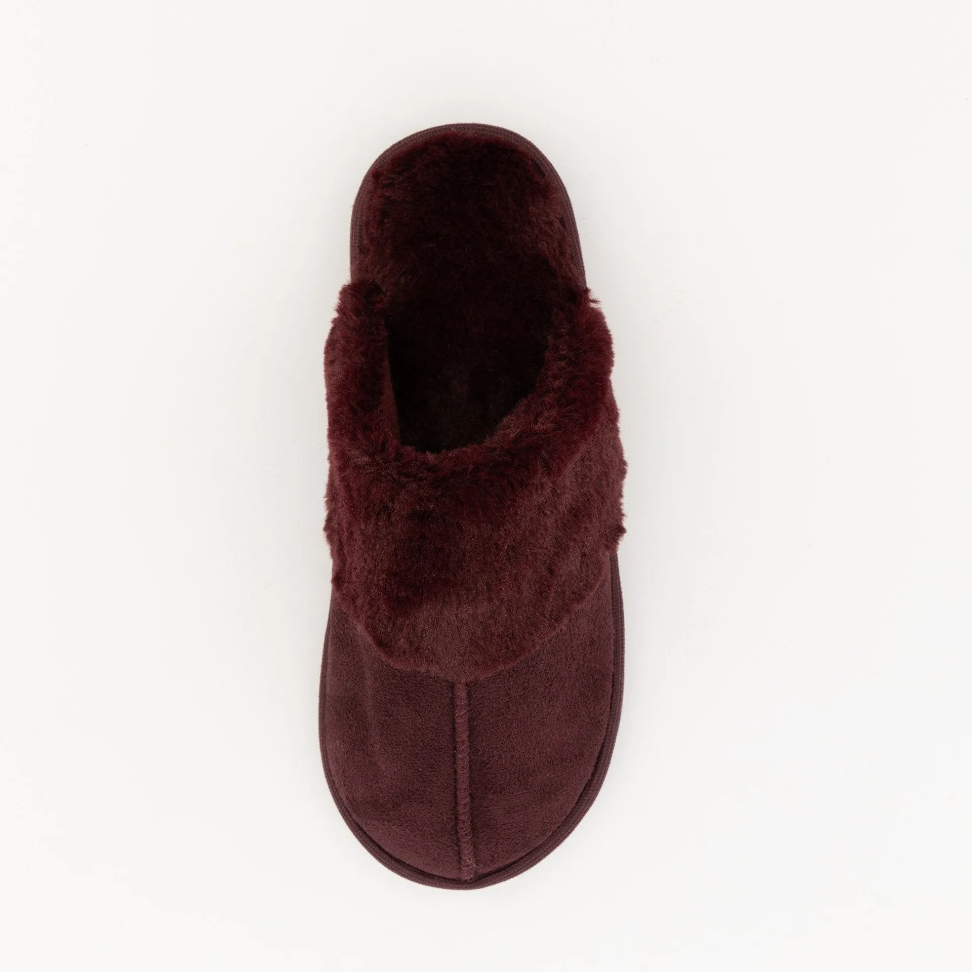 Ladies-Comfort Fur Closed Toe Slipper - Burgundy