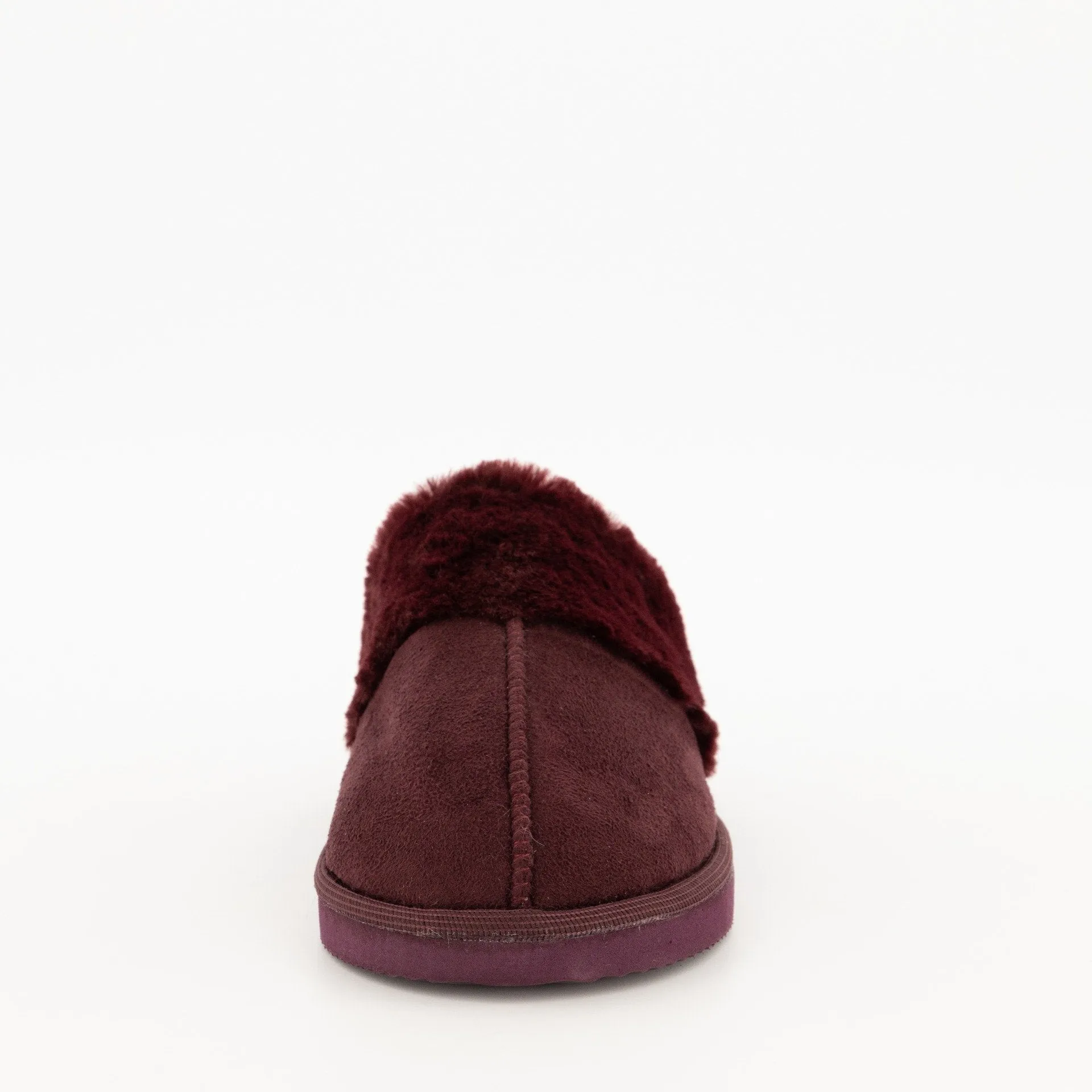 Ladies-Comfort Fur Closed Toe Slipper - Burgundy