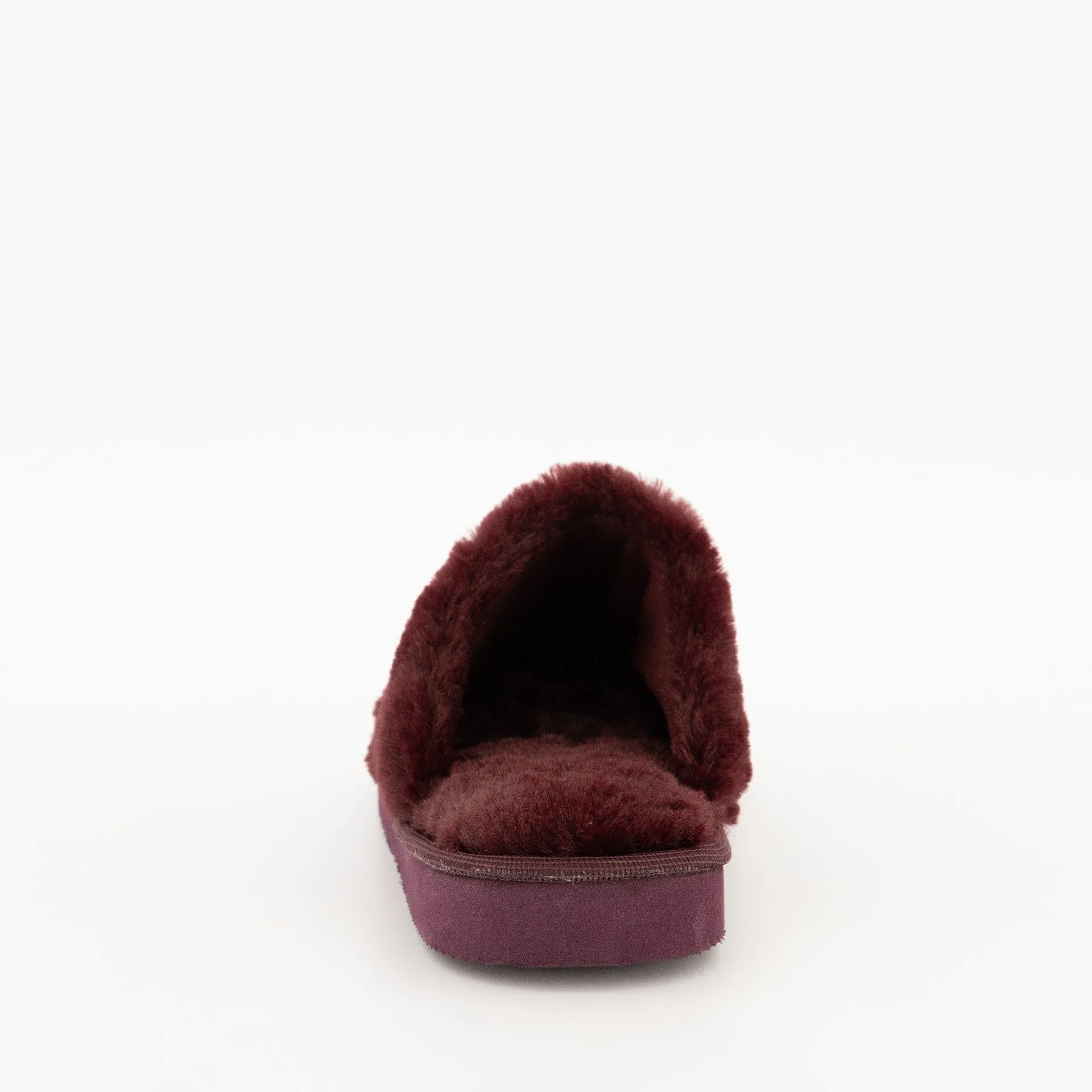 Ladies-Comfort Fur Closed Toe Slipper - Burgundy