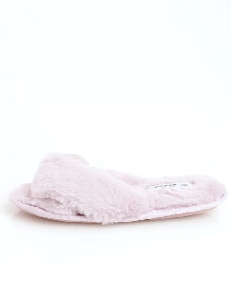 Ladies Cross-Over Double Band Open-Toe Slipper - Lilac