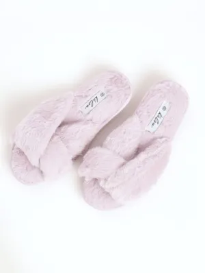 Ladies Cross-Over Double Band Open-Toe Slipper - Lilac