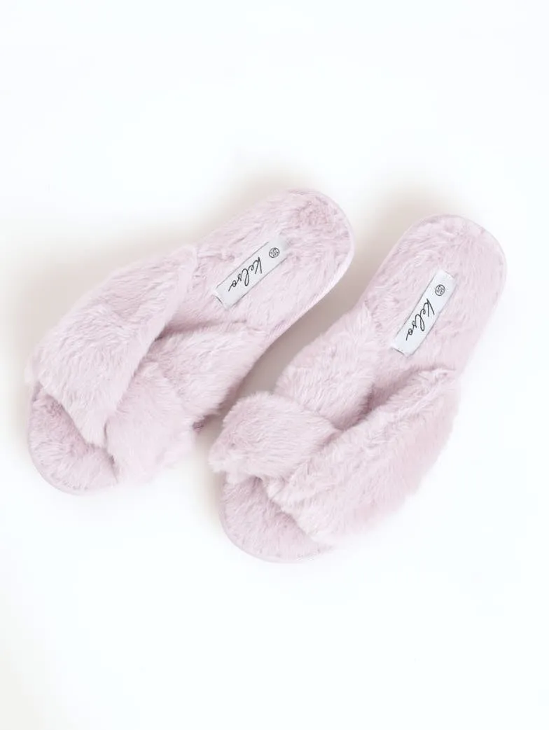 Ladies Cross-Over Double Band Open-Toe Slipper - Lilac
