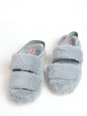 Ladies Double Strap Open Toe Slipper - Duck Egg