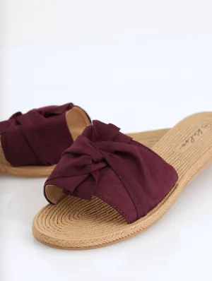 Ladies Folded Bow Moulded Mule Sandal - Grape