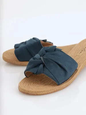 Ladies Folded Bow Moulded Mule Sandal - Teal