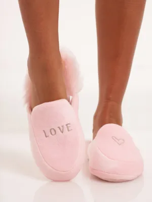 Ladies Love Fluffy Back Closed Toe Slipper - Light Pink